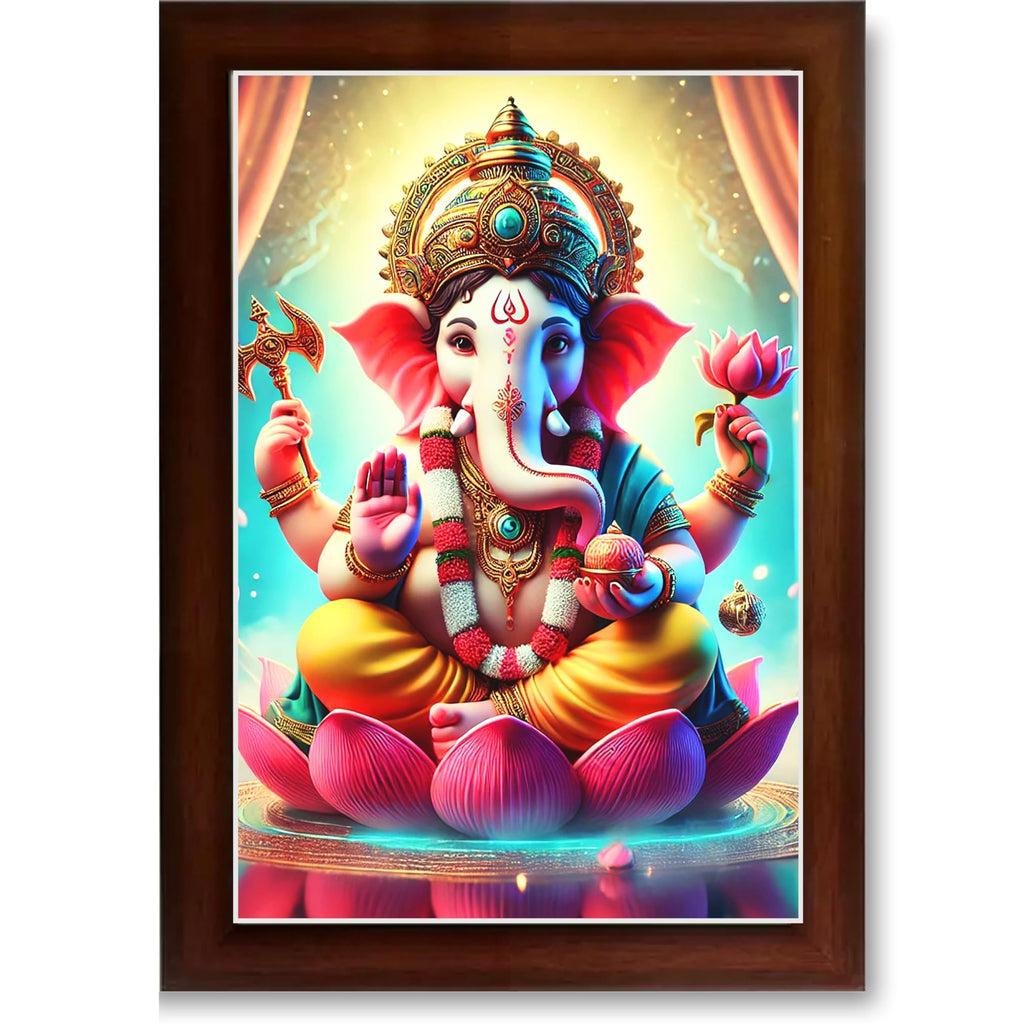 CRAFT QUEST Lord Ganesha Ji Laminated God Photo Frame Wall Decor Mandir Pooja Poster Religious Painting Home Office Gift GA-219