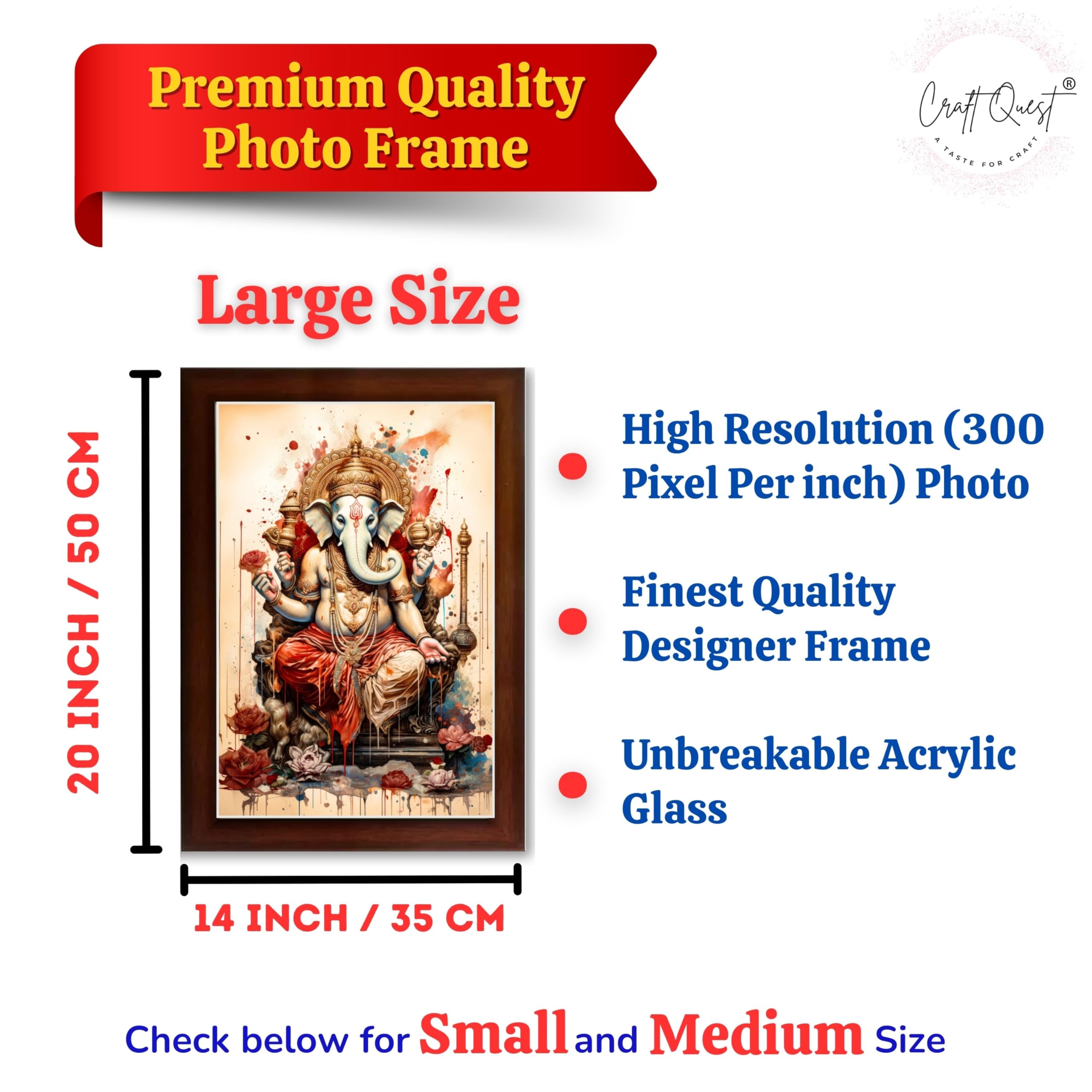 CRAFT QUEST Lord Ganesh Ganpati ji Hanging Wall Painting Framed For Home Décor