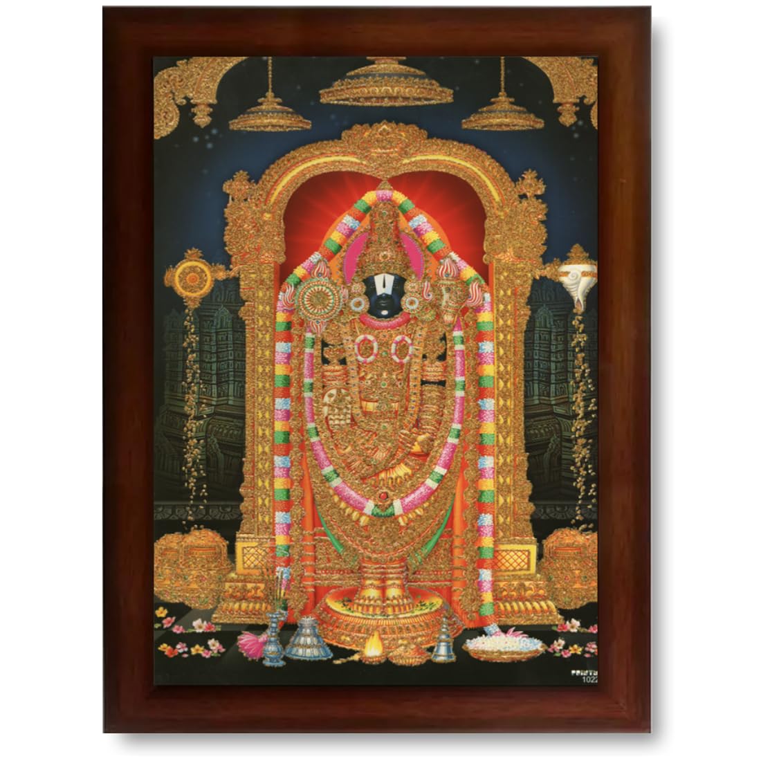 CRAFT QUEST Tirupati Balaji Lord Venkateshwara Swamy Wall Painting Framed Home Decor (Wood,Matte,Brown,Big Size,10 X 14 Inches)