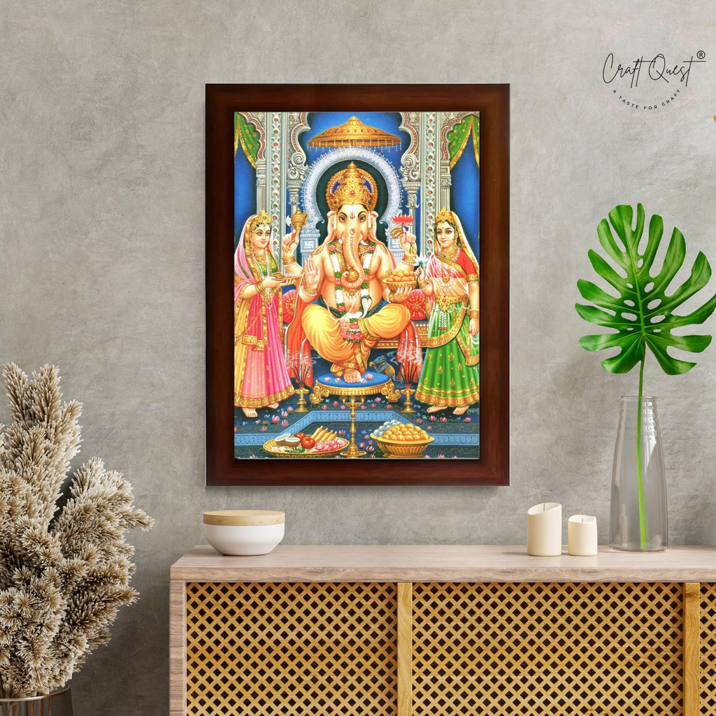 CRAFT QUEST Lord Ganesha Ganpati ji Modern Wall Painting With Frame For Pooja, Home and Office Decor,