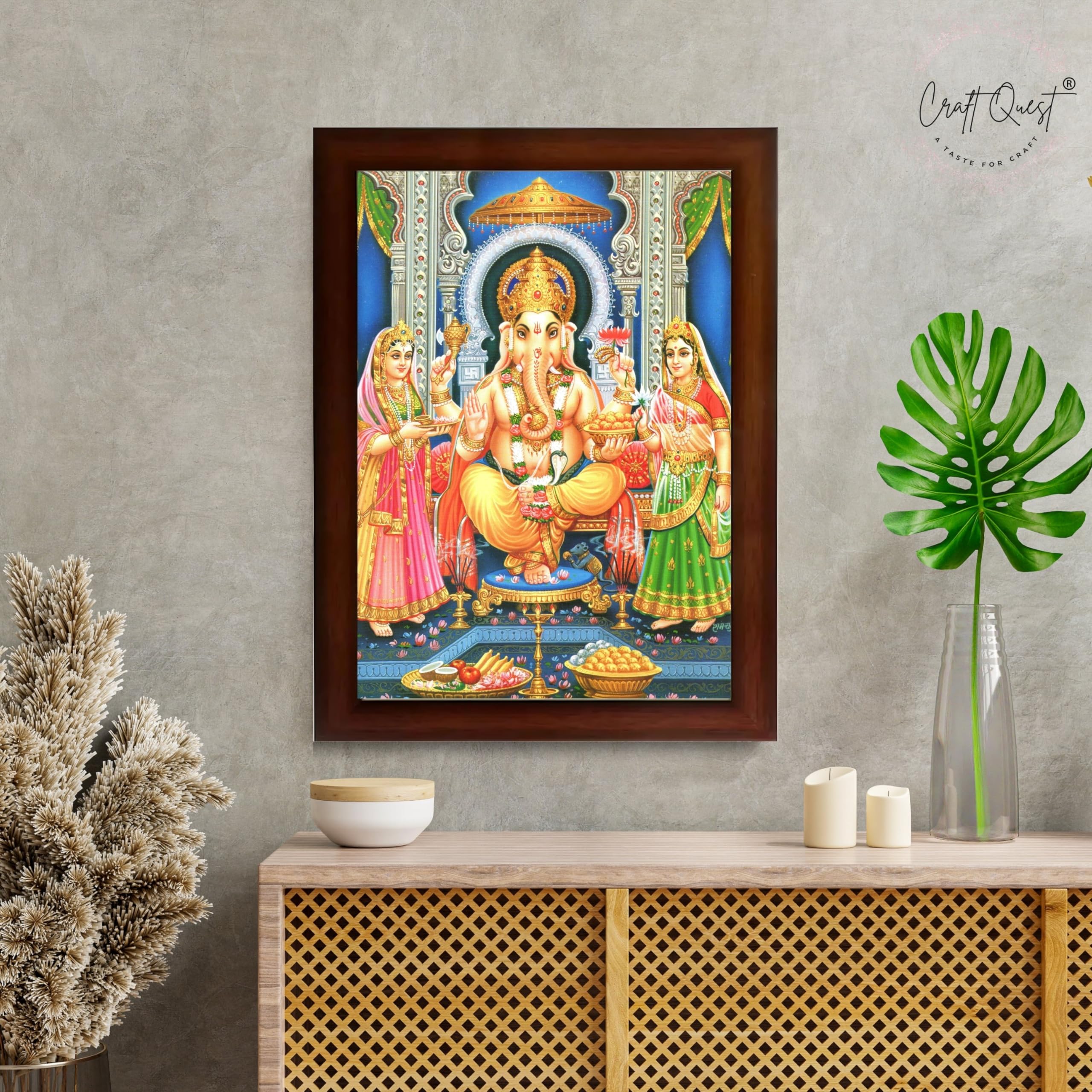 CRAFT QUEST Lord Ganesha Ganpati ji Modern Wall Painting With Frame For Pooja, Home and Office Decor,