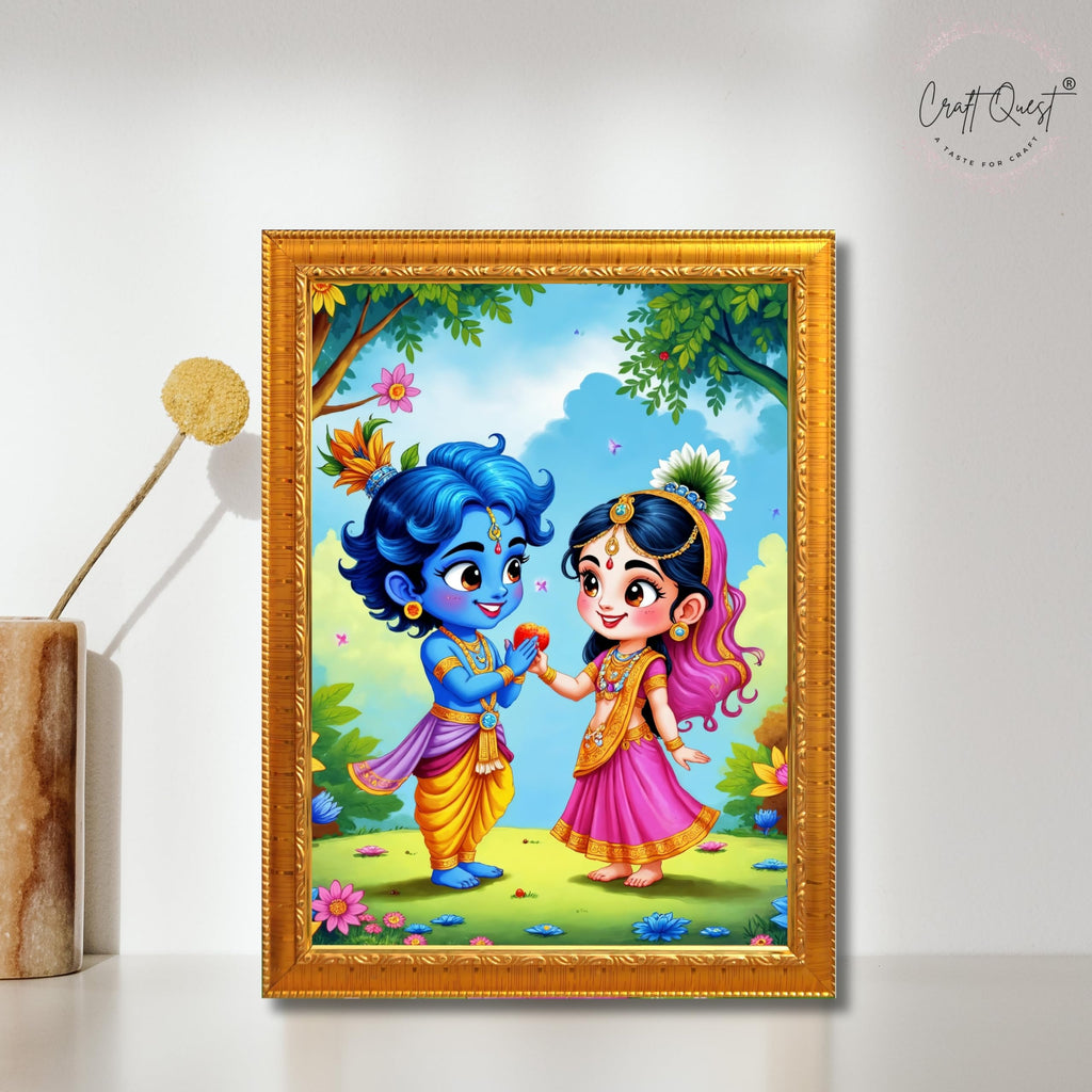 CRAFT QUEST Cute Bal Gopal HD Print | Bal Krishna Frame for Home Temple, Office Desk, Car Dashboard