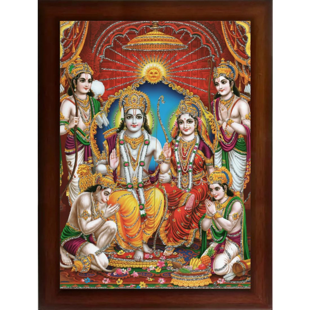 Craft Quest Shree Ram Darbar Sparkle Coated Painting with Frame Home Decorative Gift Item Painting (14 X 10 Inches, Synthetic, Multicolour, Religious) RD1013-506