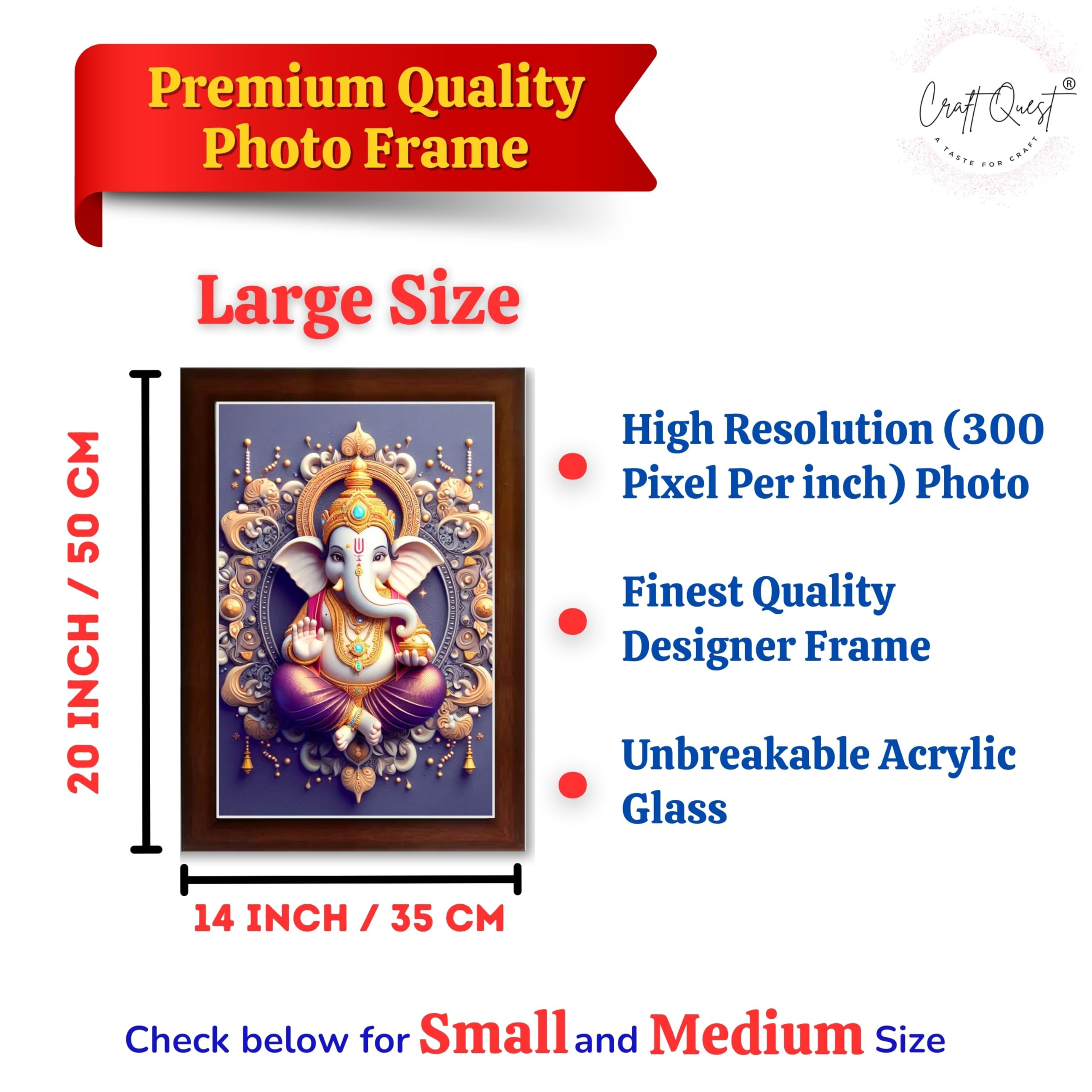 CRAFT QUEST Lord Ganesh Ganpati Ganapathi Hanging Wall Painting Framed For Home Décor