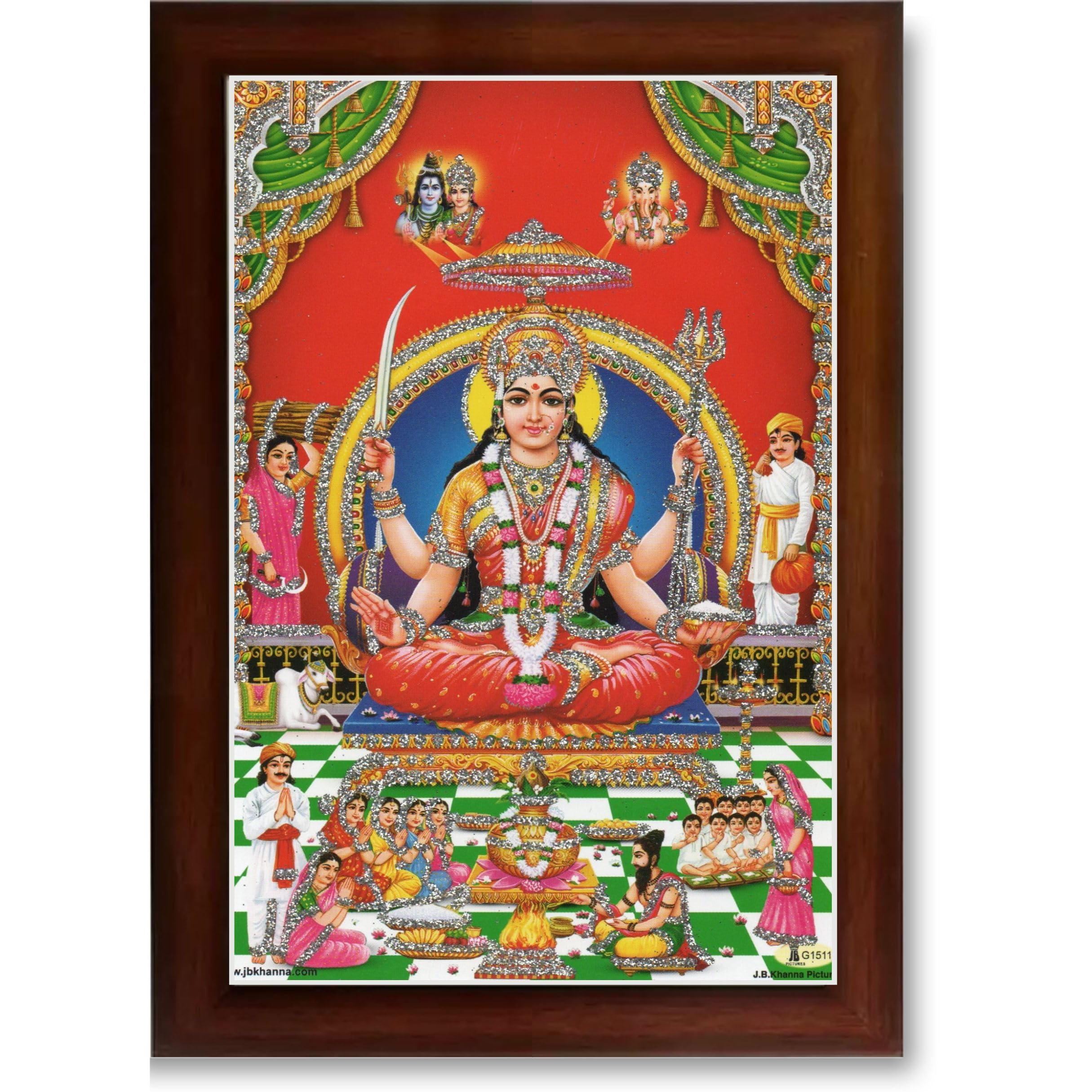 CRAFT QUEST Maa Santoshi Wooden Photo Frame With Acrylic Sheet For Worship/Pooja