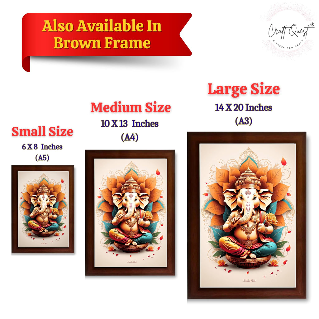 CRAFT QUEST Lord Ganpati Ganesha ji Wall Hanging Frame for Living Room, Bedroom, Office & Pooja Room Décor GA-213