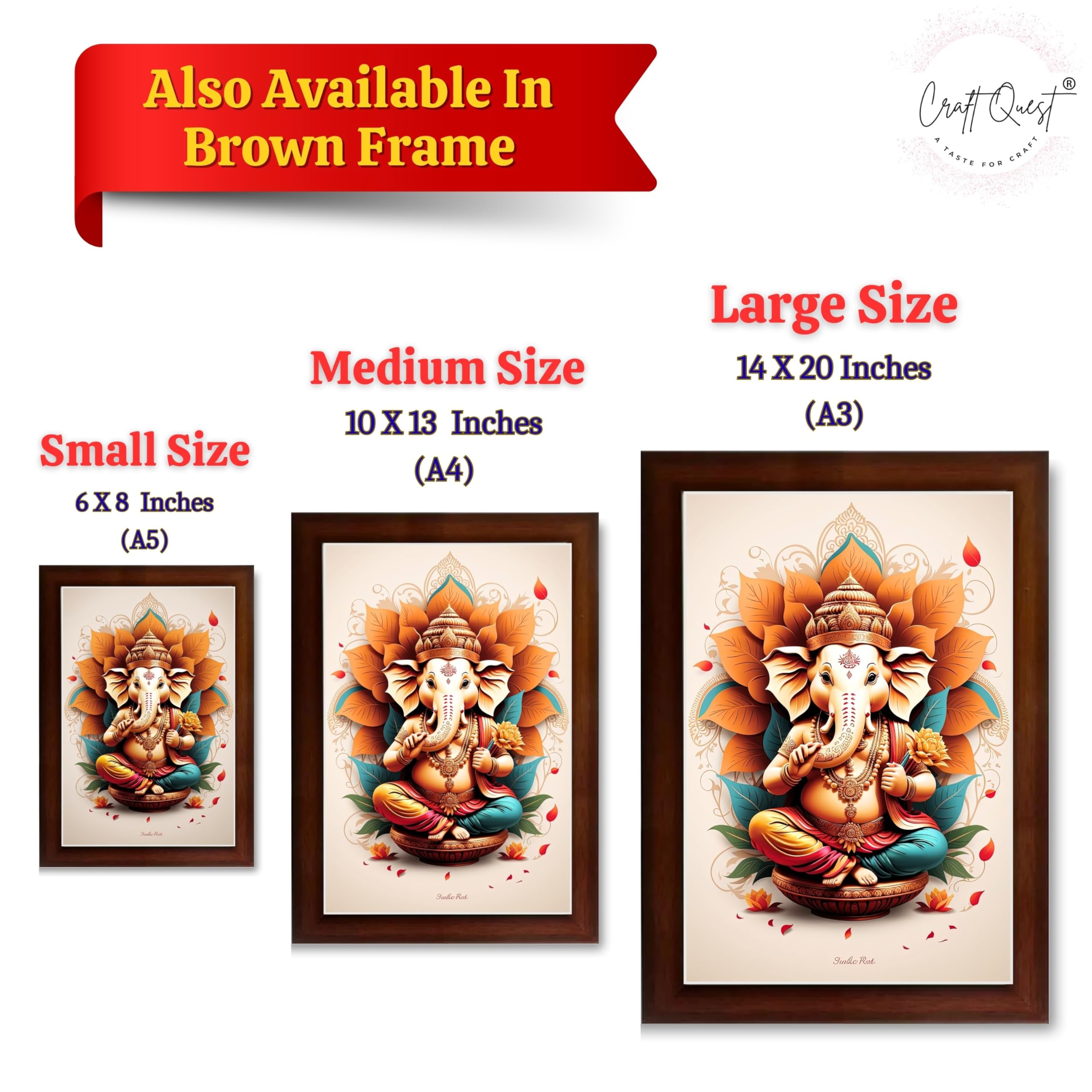 CRAFT QUEST Lord Ganpati Ganesha ji Wall Hanging Frame for Living Room, Bedroom, Office & Pooja Room Décor GA-213