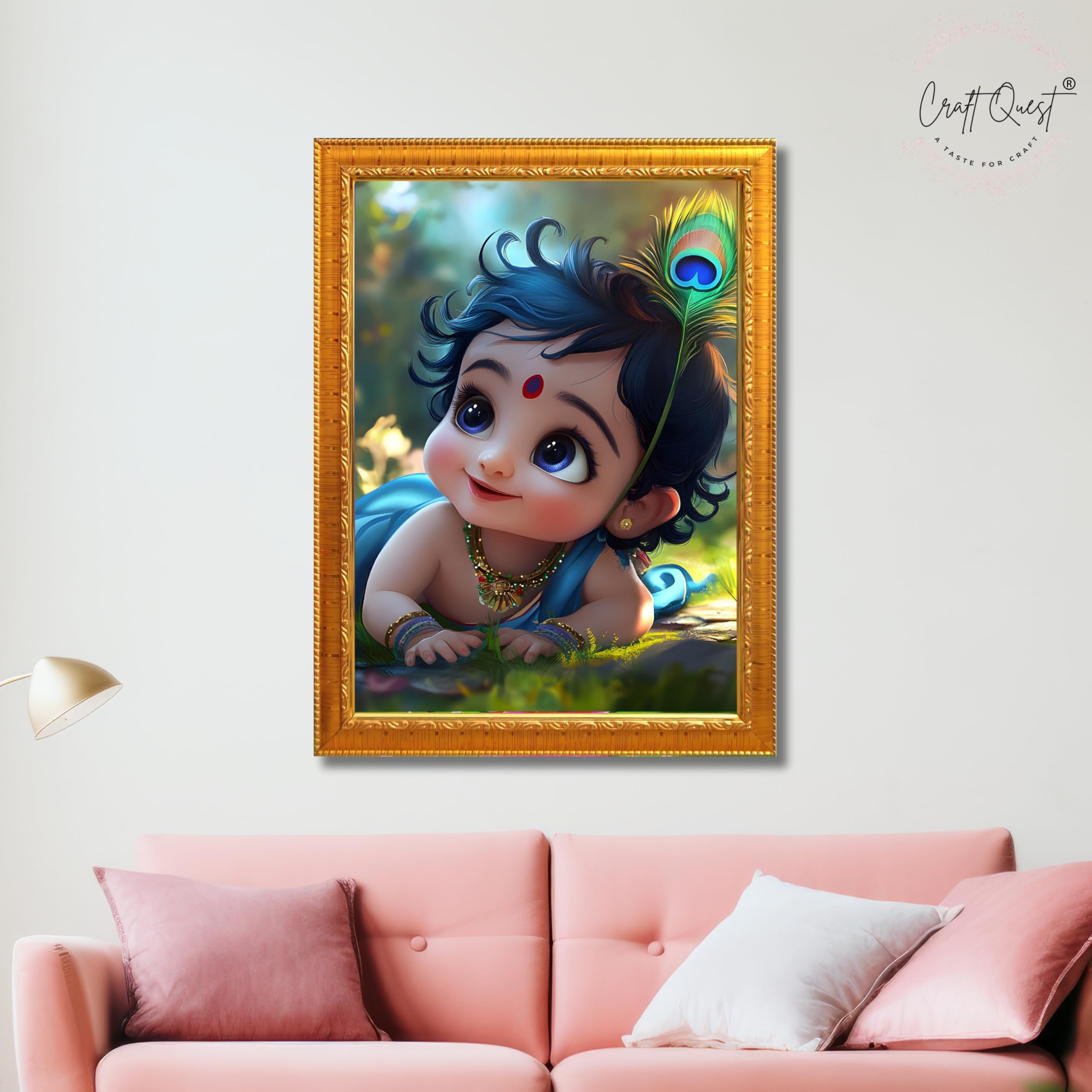 CRAFT QUEST Bal Gopal Painting Kanha Ji Poster | Laddu Lord Makhan Chor | Walls Home Bedroom Living Room Decoration Gift.