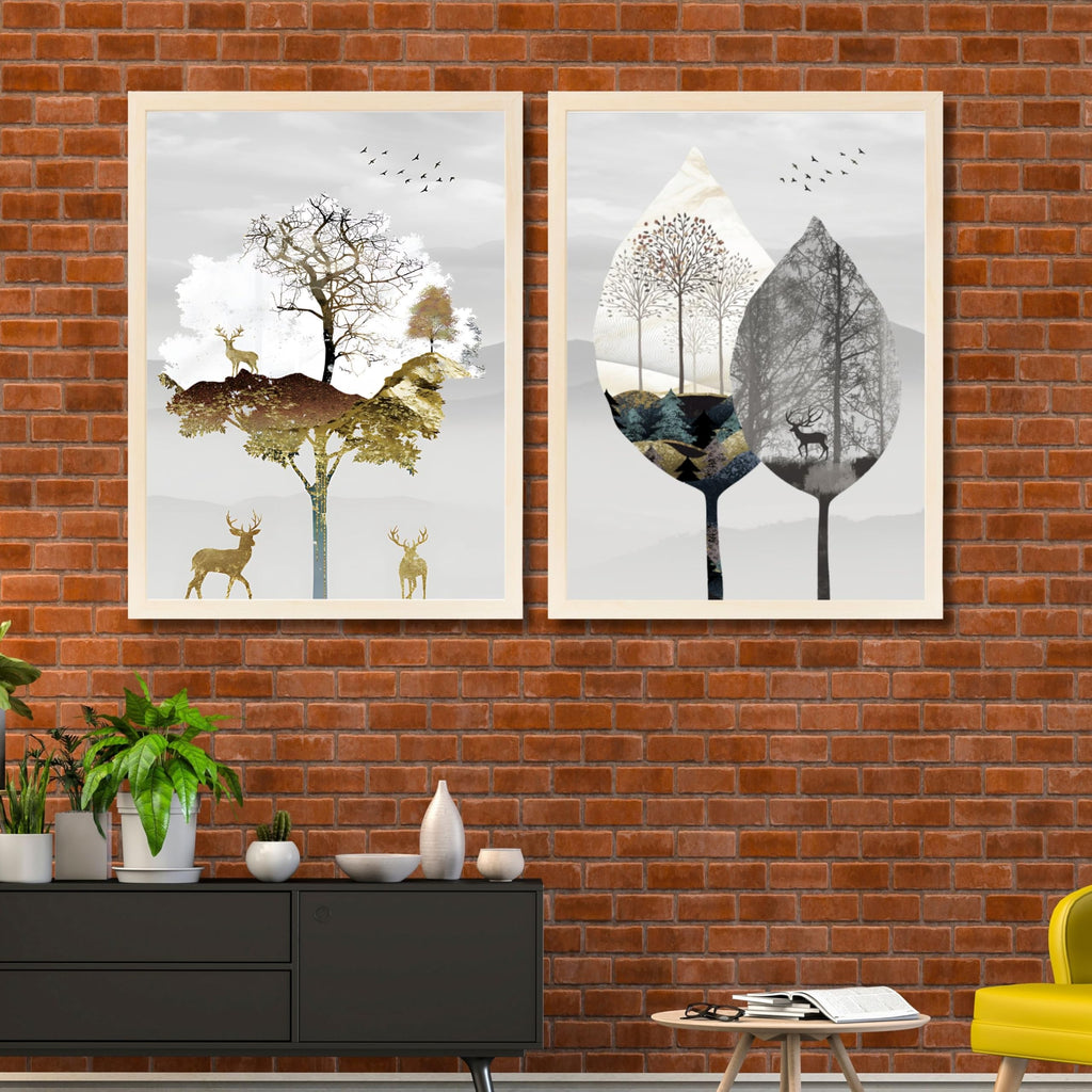 CRAFT QUEST Wall Art Decor Paintings | Set of 2 Modern art Wall Art Frames for Home Decoration | Ideal for Living Room, Bedroom & Office