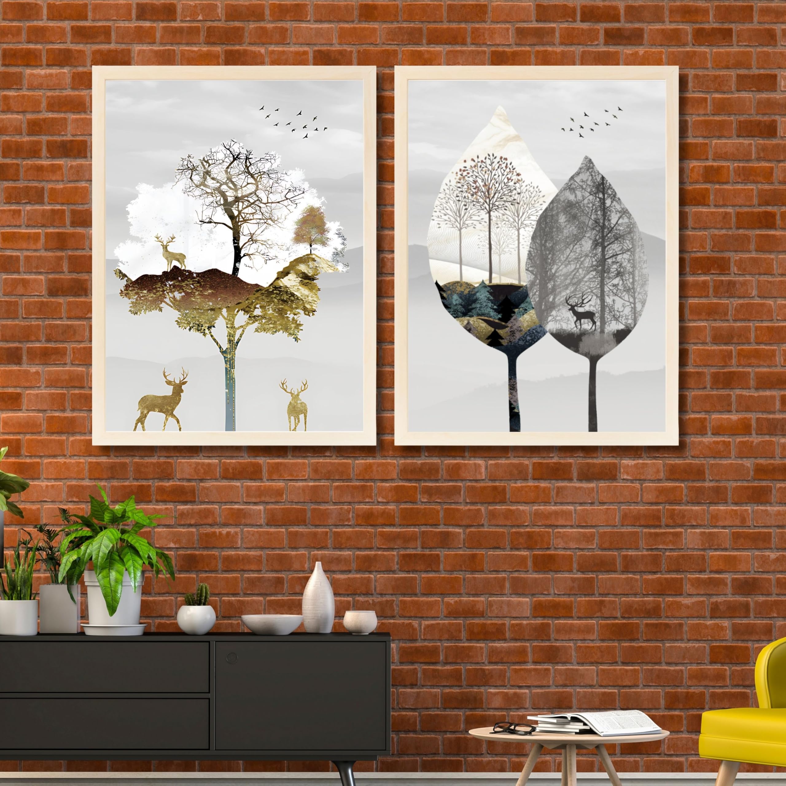 CRAFT QUEST Wall Art Decor Paintings | Set of 2 Modern art Wall Art Frames for Home Decoration | Ideal for Living Room, Bedroom & Office