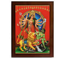 CRAFT QUEST Durga mata Mahishasura Mardini | Mahisasur Mardhini Durga Wall Painting Framed, Religious Photo Frame With Acrylic Glass
