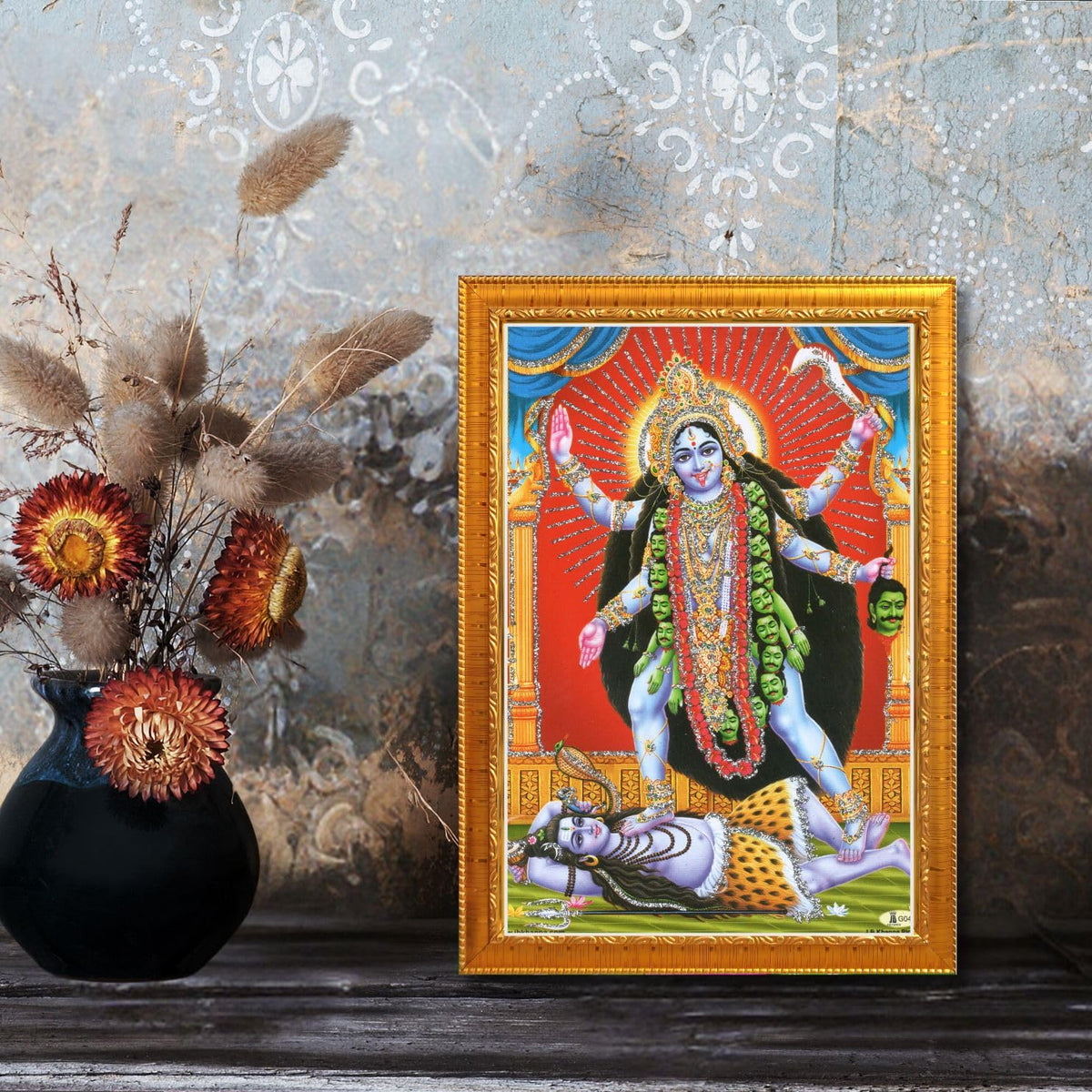 CRAFT QUEST Kali Mata photo with frame, God Religious Framed Painting With Acrylic Glass