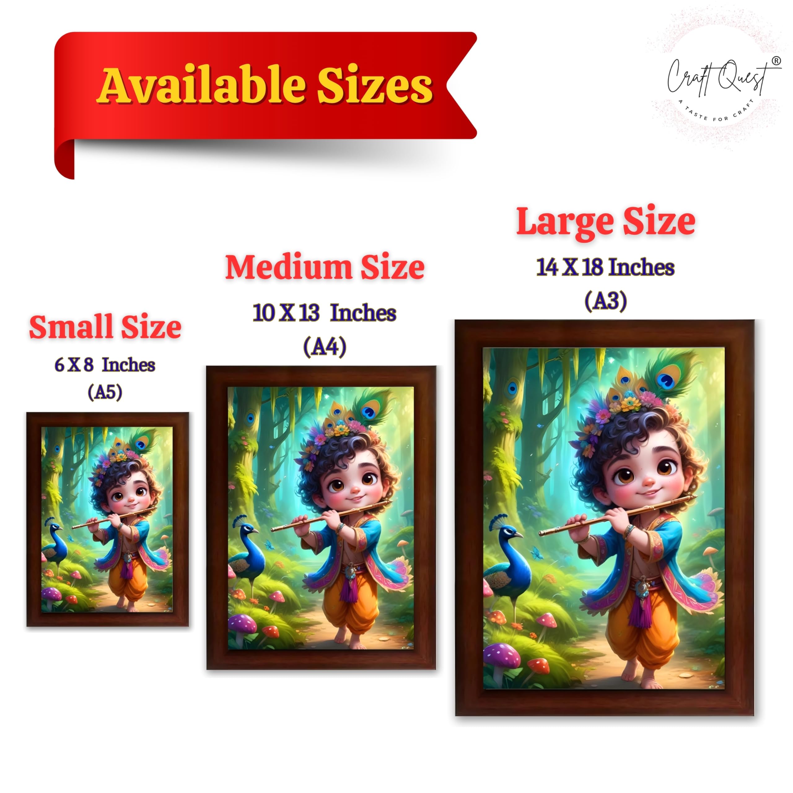 CRAFT QUEST Cute Little Krishna Frame | Bal Gopal HD Painting | Home Temple, Office Desk, Wall Décor Item