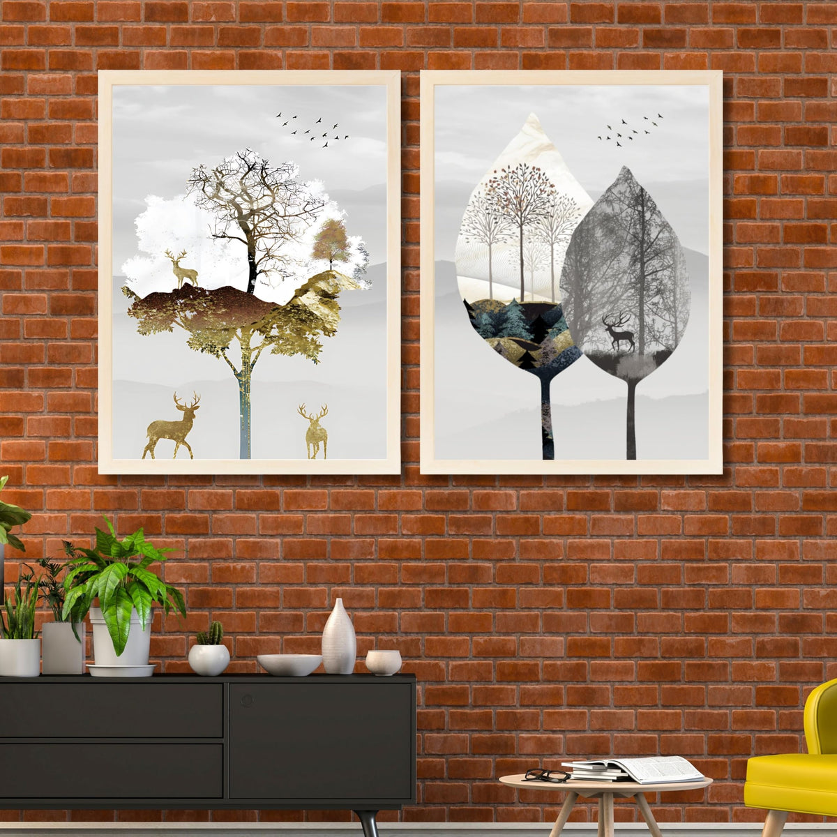 CRAFT QUEST Wall Art Decor Paintings | Set of 2 Modern art Wall Art Frames for Home Decoration | Ideal for Living Room, Bedroom & Office