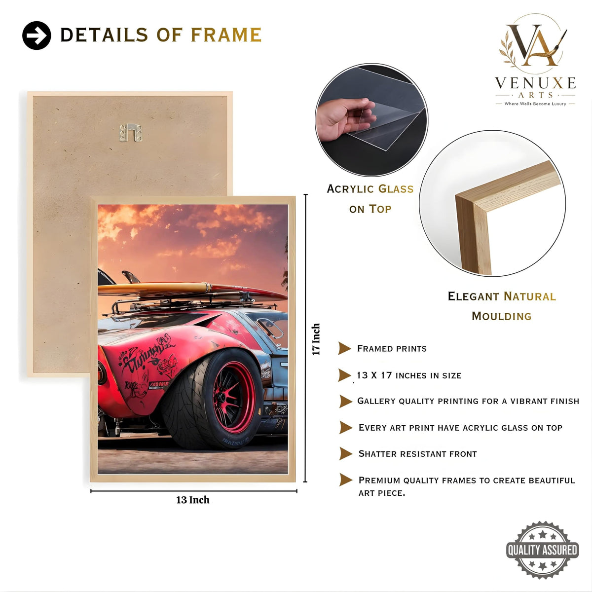 VENUXE ARTS Set Of 3 Big Sports Cars Framed Posters Gift Items for Boys Room Wall Decoration Bedroom Living Room Office Studio Décor | Car Poster Frame for Wall Décor