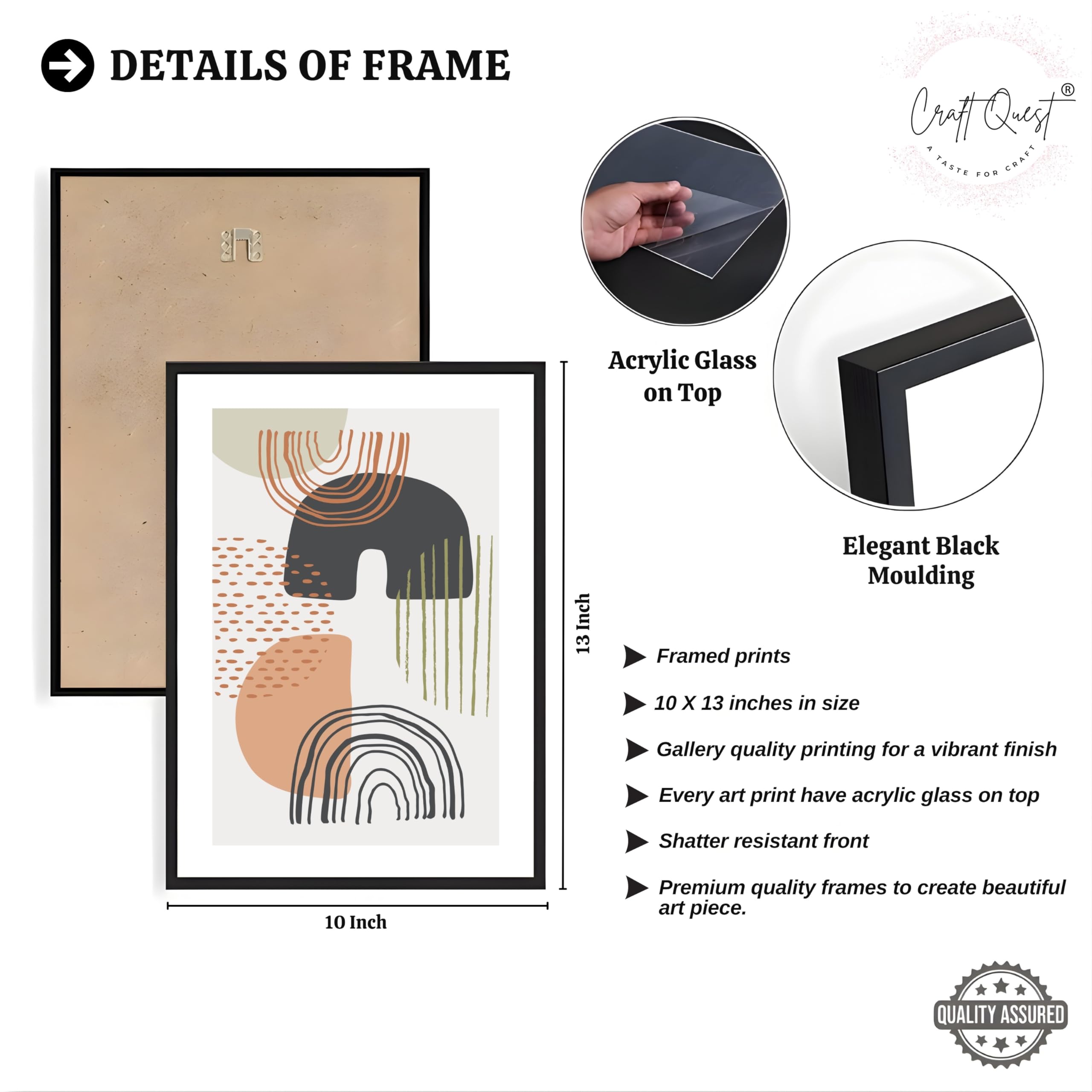 CRAFT QUEST Abstract Minimalist Art Modern Design | Set of 3 Frames for Home Decoration | Ideal for Living Room, Bedroom & Offices