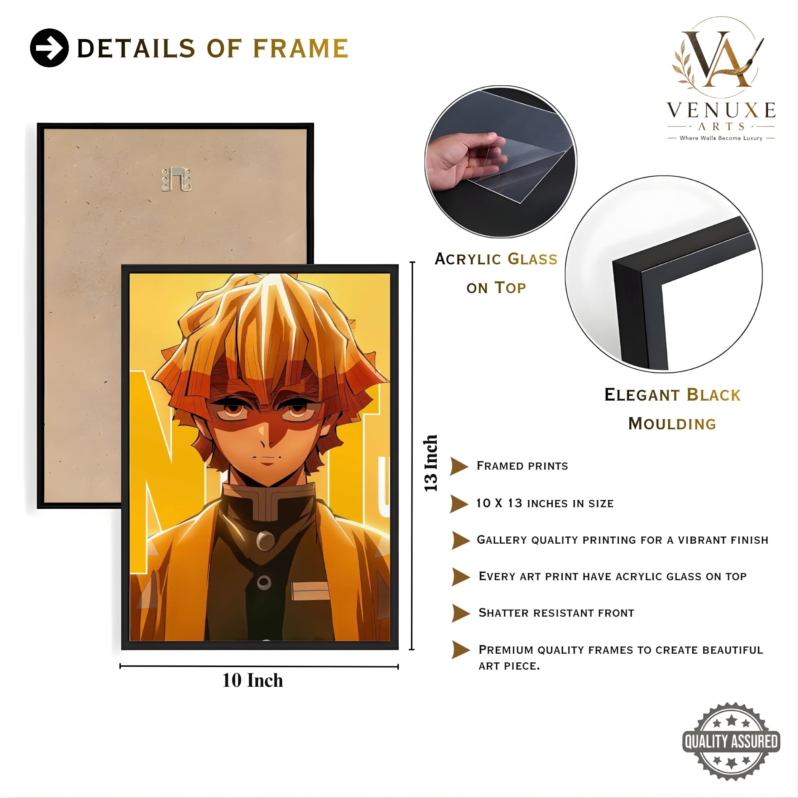 VENUXE ARTS Set Of 3 Anime Characters Wall Framed |Anime Characters Framed Poster for Living Room Bedroom Gaming Room Studio Wall Decor
