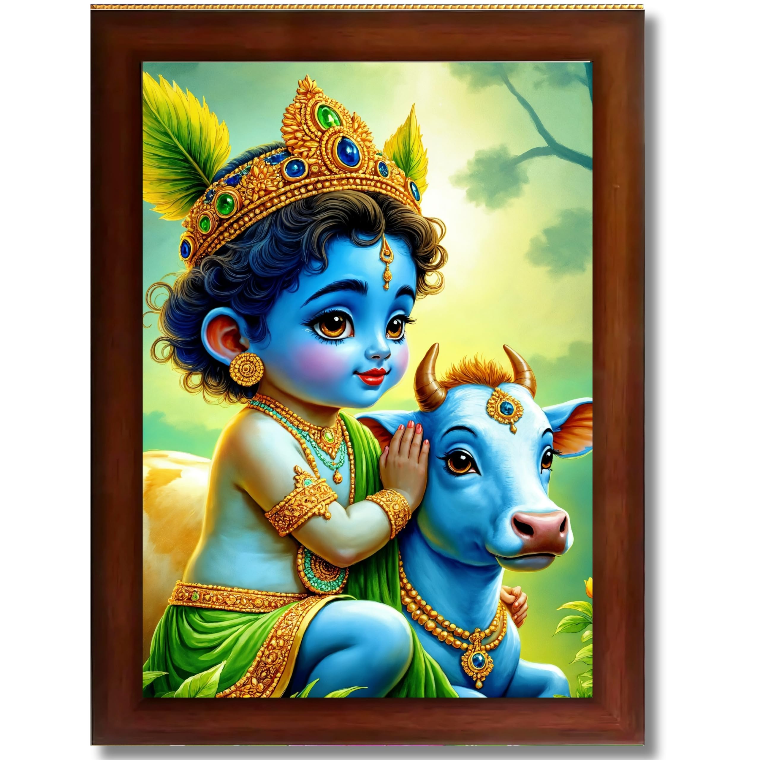 CRAFT QUEST Baby Krishna Photo Frame | Shri Bal Gopal Painting for Pregnant Women | Kanha Ji Poster | Laddu Lord Makhan Chor | Walls Home Bedroom Living Room Decoration Gift.
