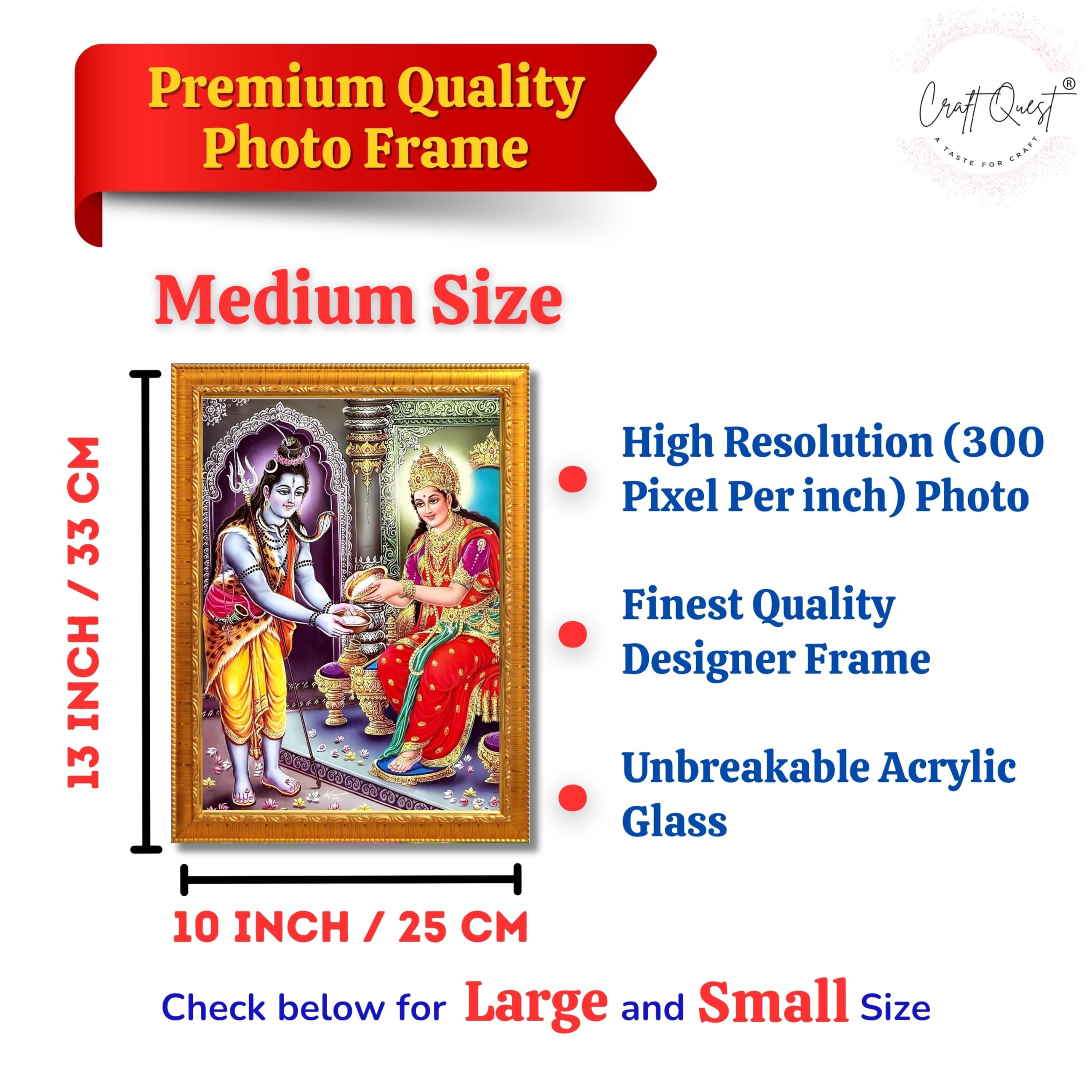 CRAFT QUEST Shiva & Maa Annapurna devi sitting on throne photo frame with Acrylic Glass for Home Kitchen, Restraunt, Business