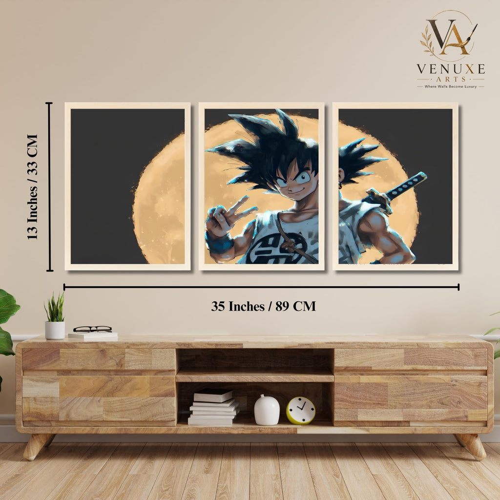 VENUXE ARTS Set Of 3 Anime Characters Wall Framed |Anime Characters Framed Poster for Living Room Bedroom Gaming Room Studio Wall Decor