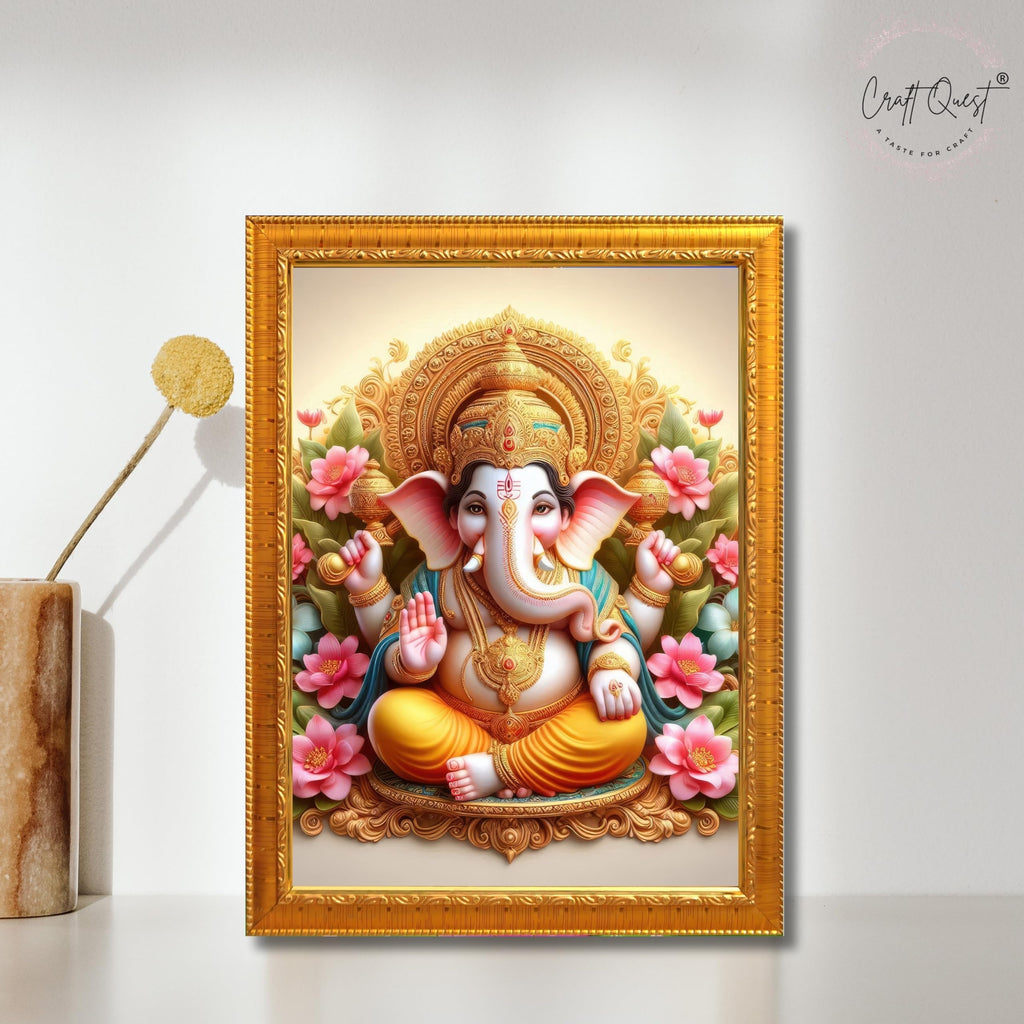 CRAFT QUEST Lord Ganesha Ganpati ji Abstract Modern Wall Painting With Frame For Home and Pooja,Office Décor Items