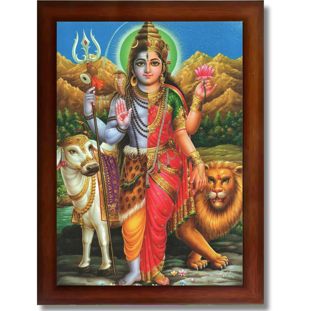 CRAFT QUEST Ardhanarishvara Arthanareeswara Shiv Parvati Photo Frame | God Spiritual Framed | Ideal for Home, Office, Temple & Puja Room, Wall Decor