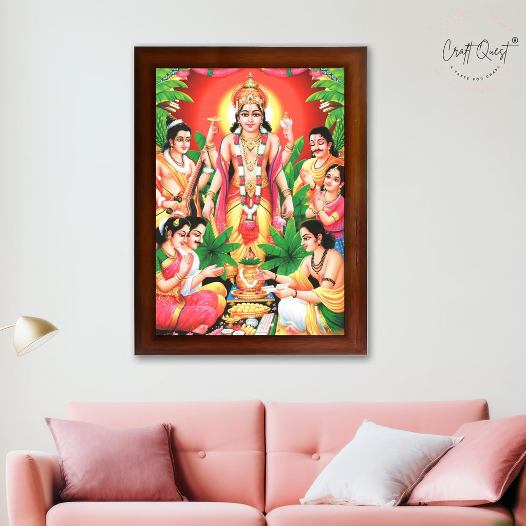 CRAFT QUEST Satyanarayana Swamy Hindu God Satyanarayan Photo Frame | Religious Photo Frame | Ideal for Home, Office, Temple & Puja Room, Wall Decor