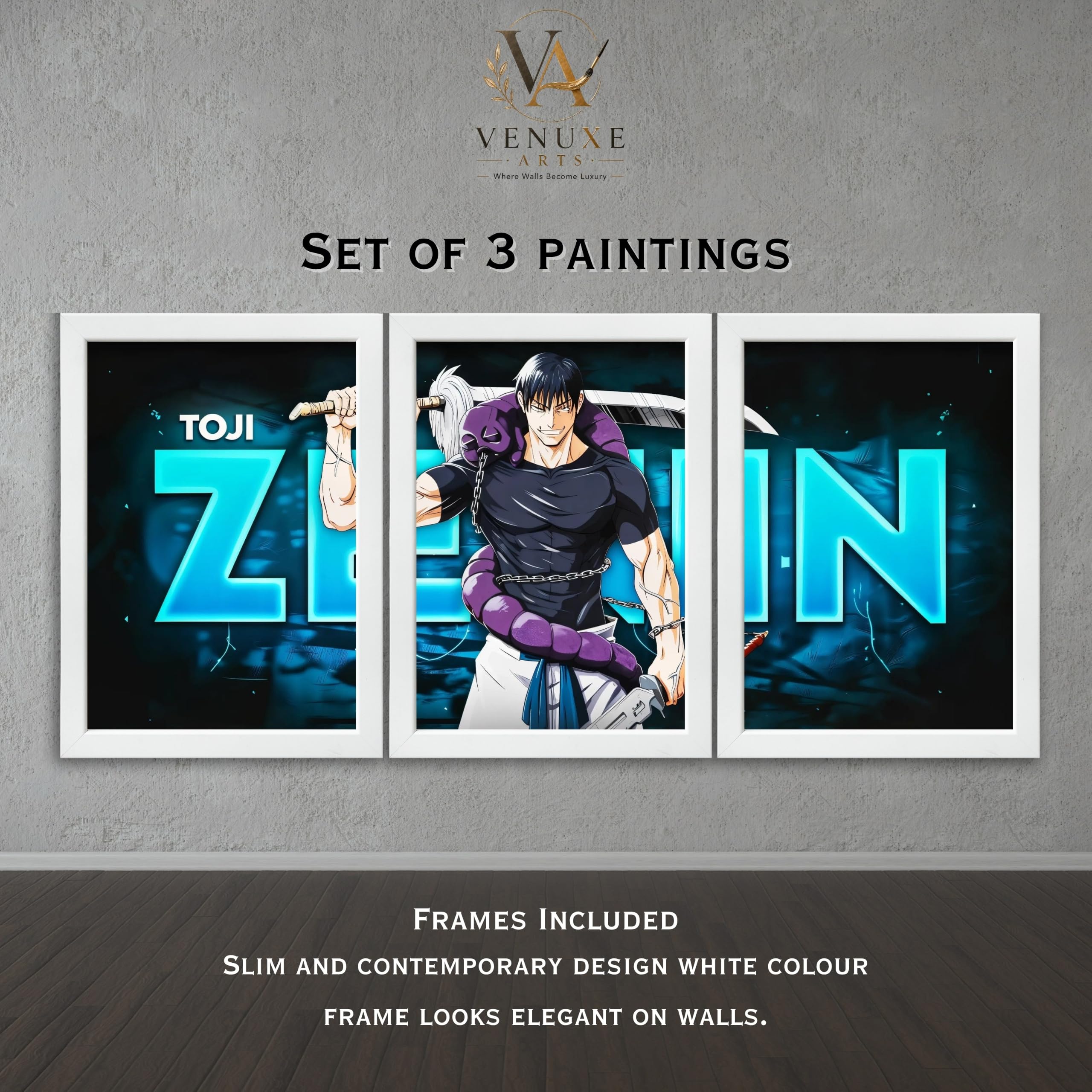 VENUXE ARTS Set Of 3 Anime Characters Wall Framed |Anime Characters Framed Poster for Living Room Bedroom Gaming Room Studio Wall Decor