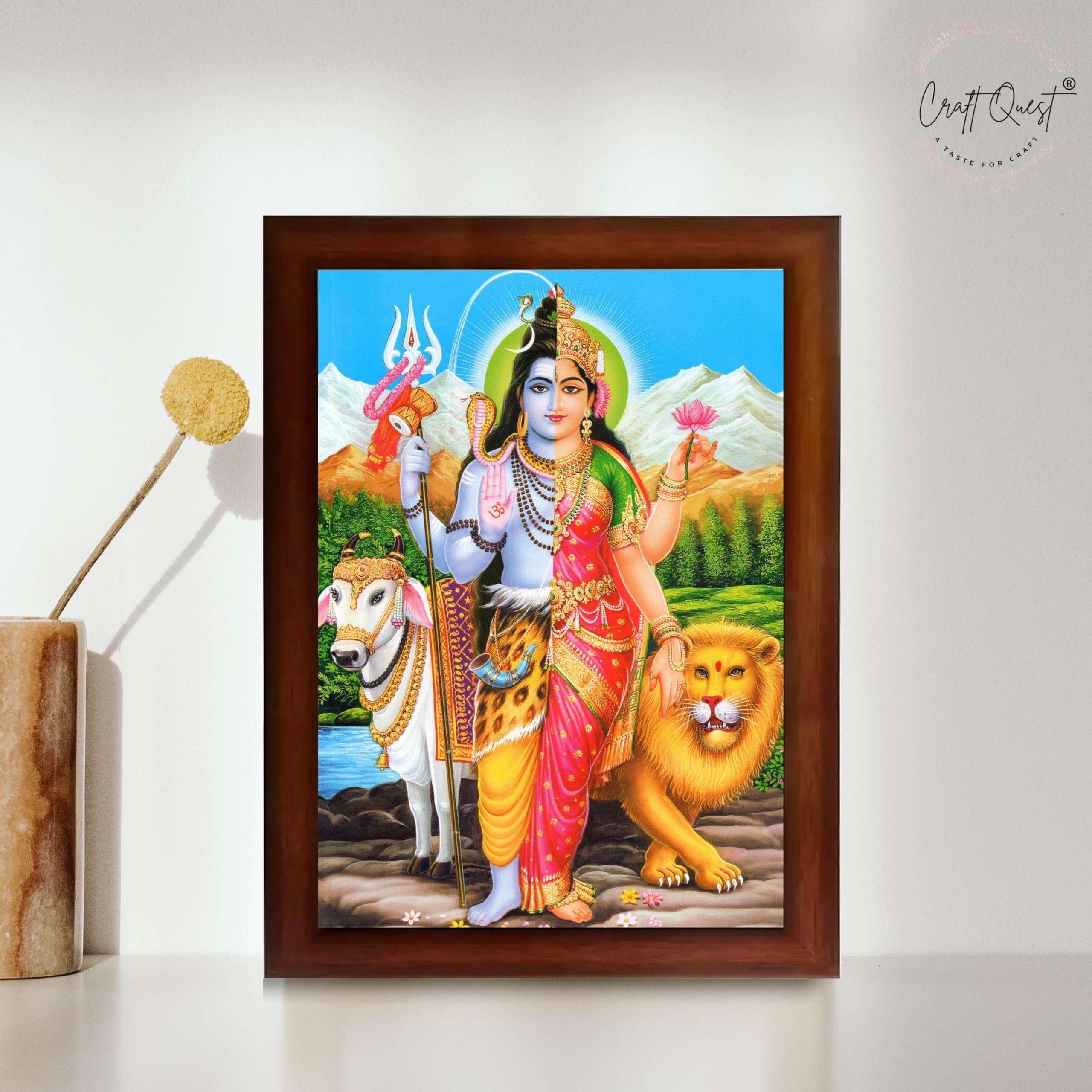 CRAFT QUEST Ardhanarishvara Arthanareeswara Shiv Parvati Photo Frame | Religious Photo Frame | Ideal for Home, Office, Temple & Puja Room, Wall Decor