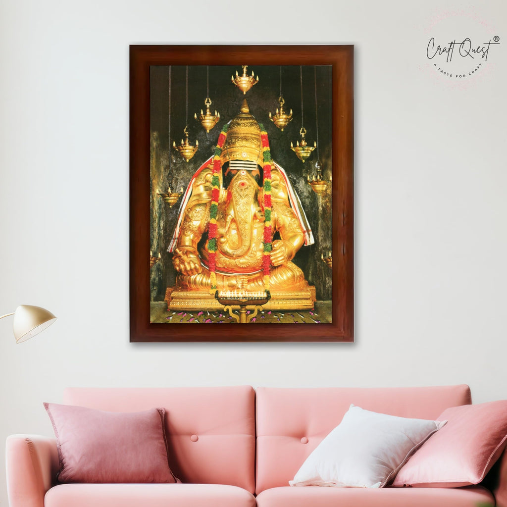 CRAFT QUEST Pillayarpatti Karpaga Vinayagar Hanging Wall Painting Photo Framed | South God Picture Frame for Home, Office, Temple & Gifting, Decor