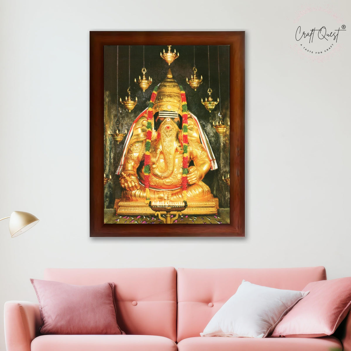 CRAFT QUEST Pillayarpatti Karpaga Vinayagar Hanging Wall Painting Photo Framed | South God Picture Frame for Home, Office, Temple & Gifting, Decor