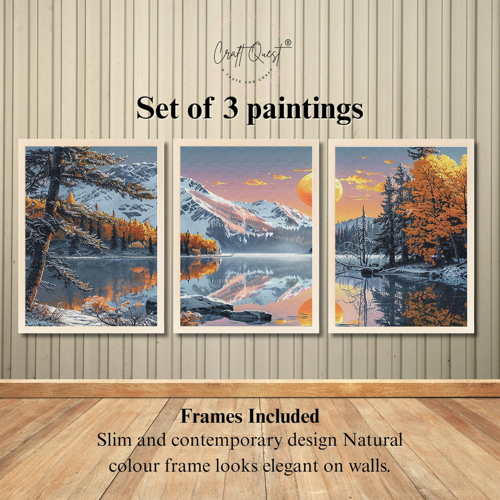 CRAFT QUEST Modern Art Paintings With Lake & Mountains Wall Art | Set of 3 Frames for Home Decoration | Ideal for Living Room, Bedroom & Offices