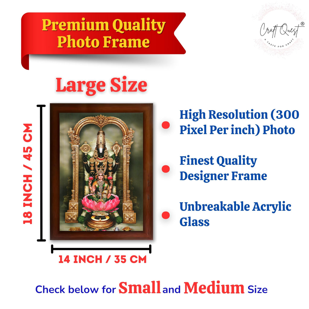 CRAFT QUEST Balaji Venkateshwara Tirupati Balaji Lakshmi venkateshwer Swamy Wall Photo Frame For Home, Temple, Pooja, Wall Décor Item