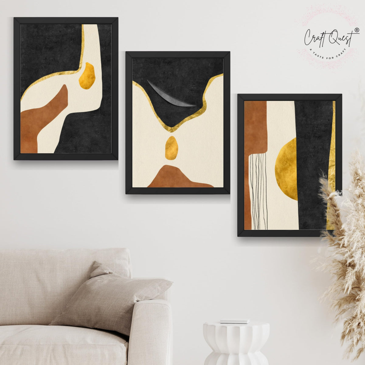 CRAFT QUEST Wall Art Decor Paintings | Set of 3 Abstract Wall Art Frames for Home Decoration | Ideal for Living Room, Bedroom & Office