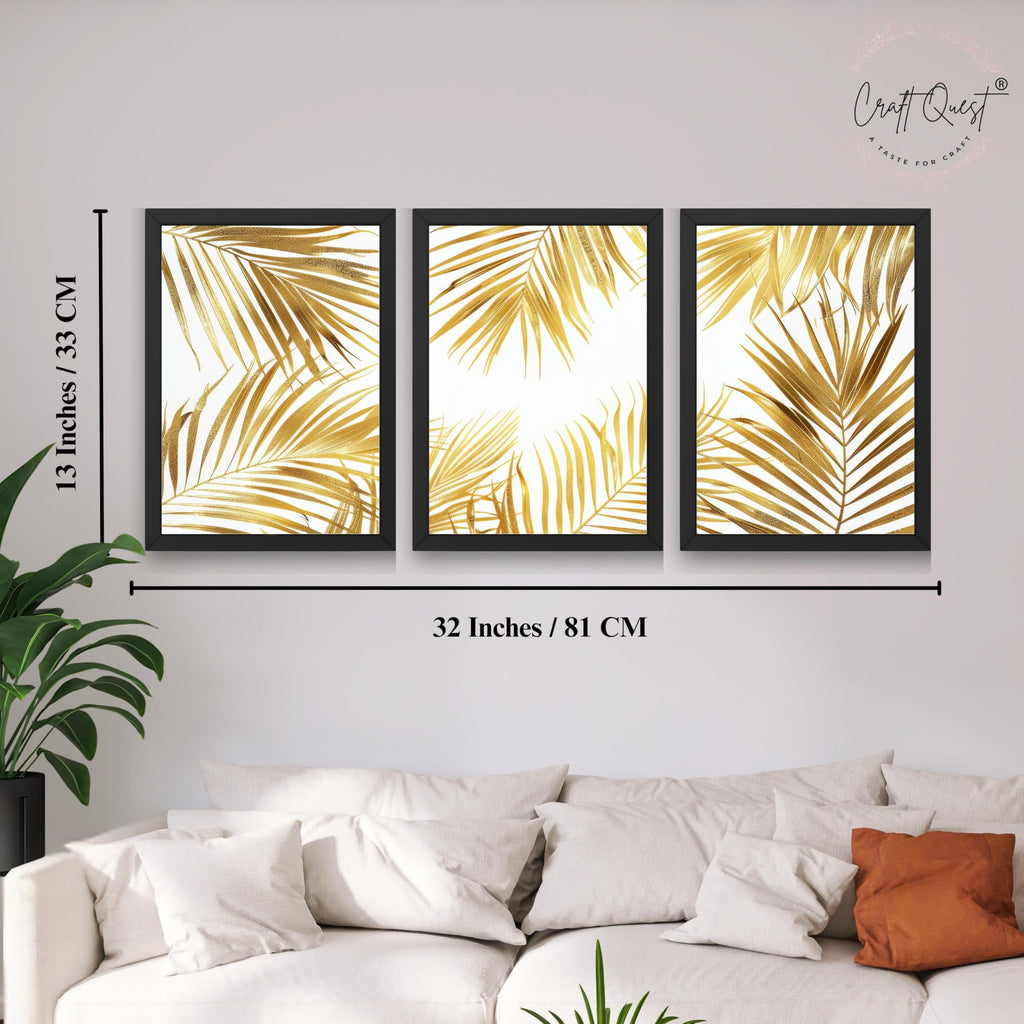 CRAFT QUEST Nature Inspired Abstract Plants Geometry Wall Art | Set of 3 Frames for Home Decoration | Ideal for Living Room, Bedroom & Offices