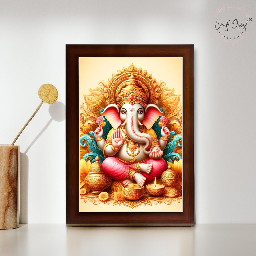 CRAFT QUEST Lord Ganesha Modern Wall Art Painting With Frame For Pooja, Home and Office Decor