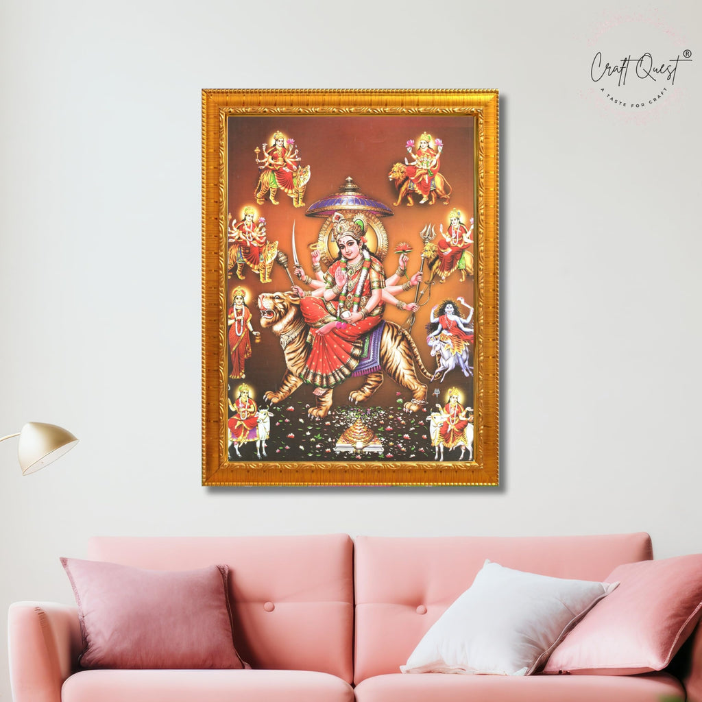 CRAFT QUEST Durga Maa Mata Goddess Nav Navadurga Navdurga Wall Painting Photo Framed, Blessing Hindu Wall Decor