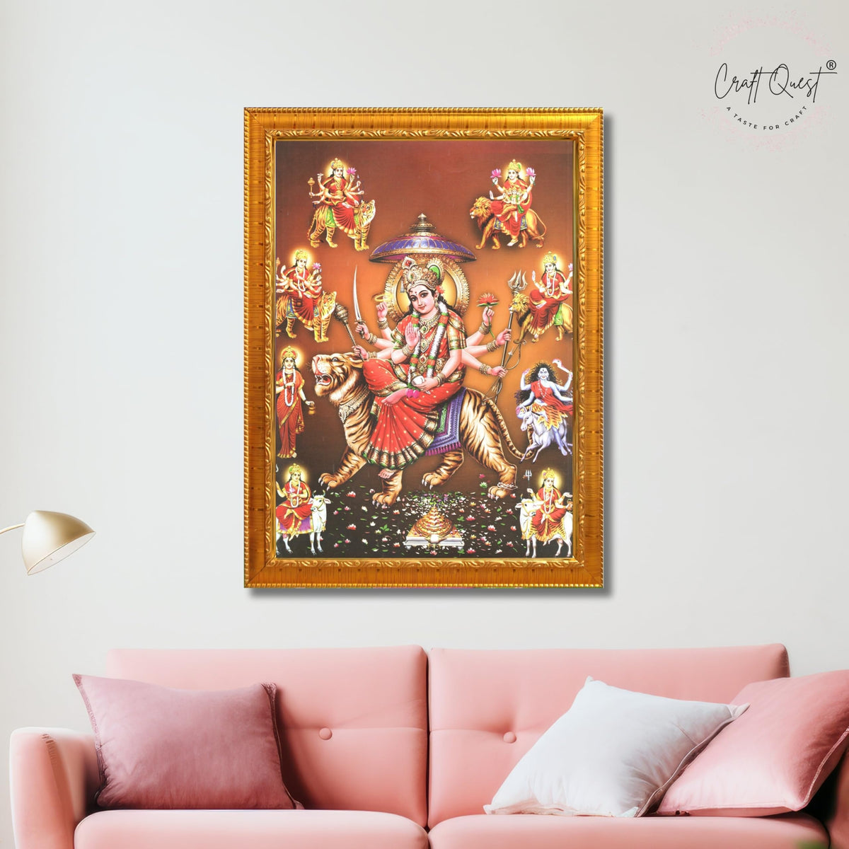 CRAFT QUEST Durga Maa Mata Goddess Nav Navadurga Navdurga Wall Painting Photo Framed, Blessing Hindu Wall Decor
