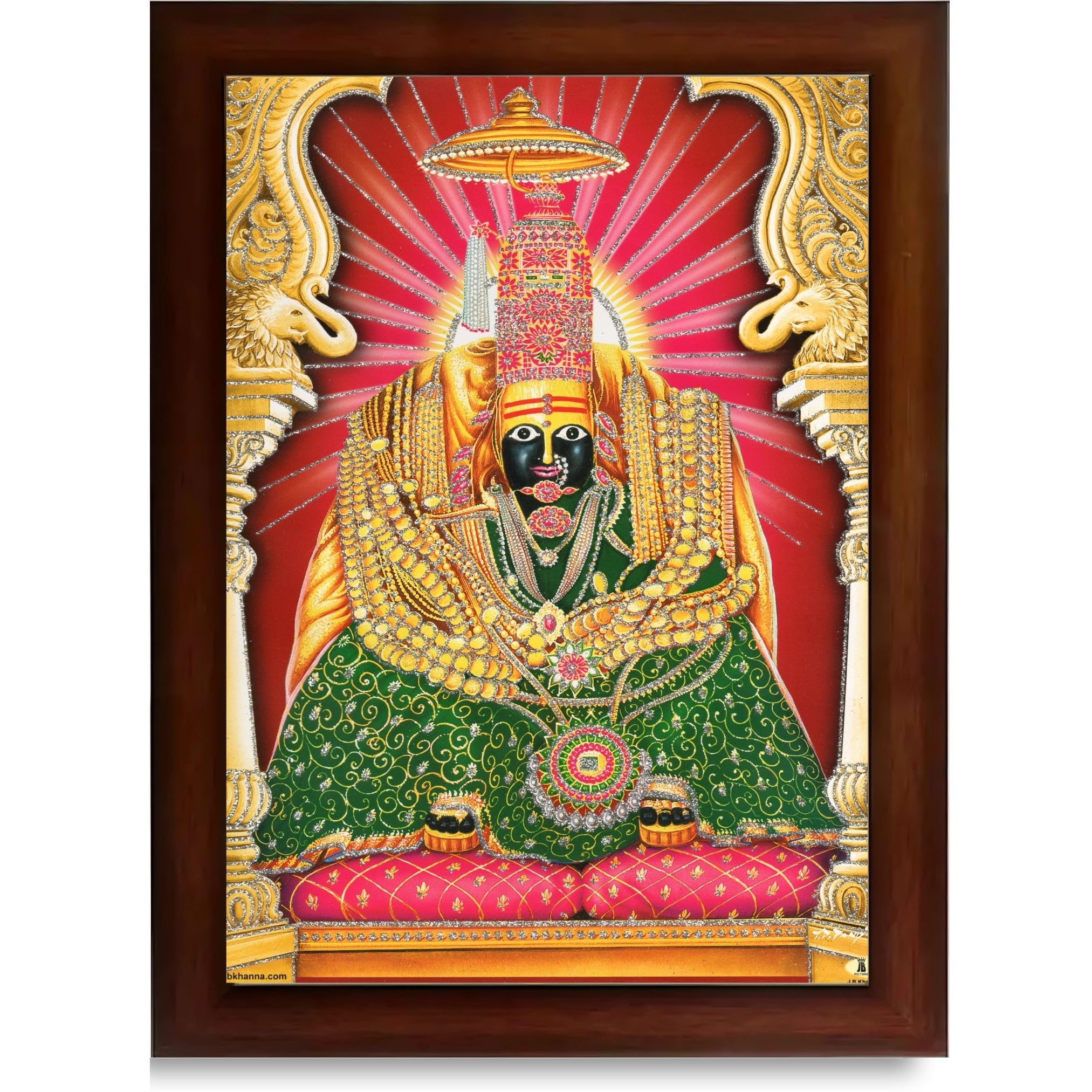 CRAFT QUEST Tulja mata photo with frame, Tuljabhawani photo, Tuljapur, Religious Framed Painting with Acrylic glass