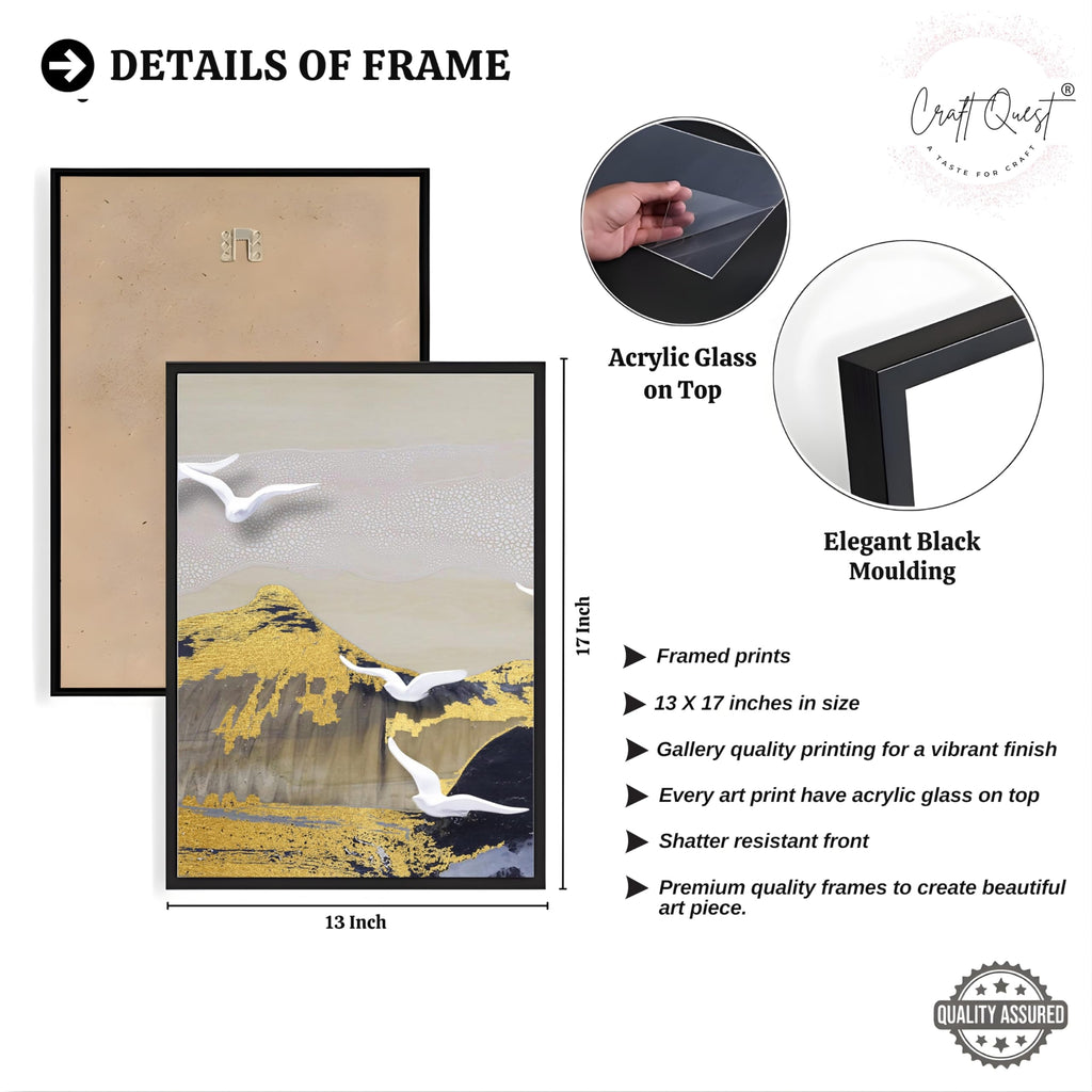 CRAFT QUEST Modern Art Abstract Porch Golden Wall Art | Set of 3 Frames for Home Decoration | Ideal for Living Room, Bedroom & Offices