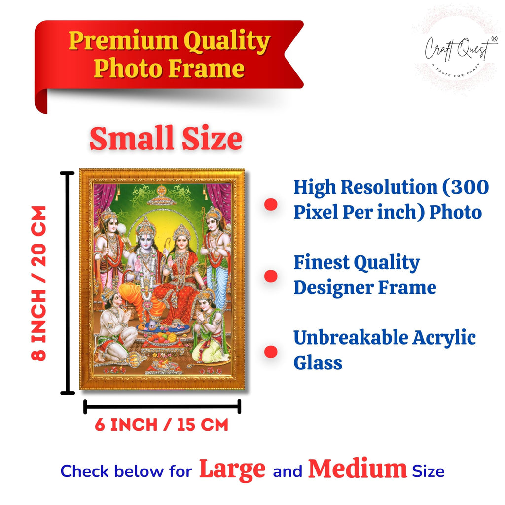 CRAFT QUEST Ram Darbar Lord Shri Rama Sita Parivar Family Wall Painting Framed Home and Pooja Decor