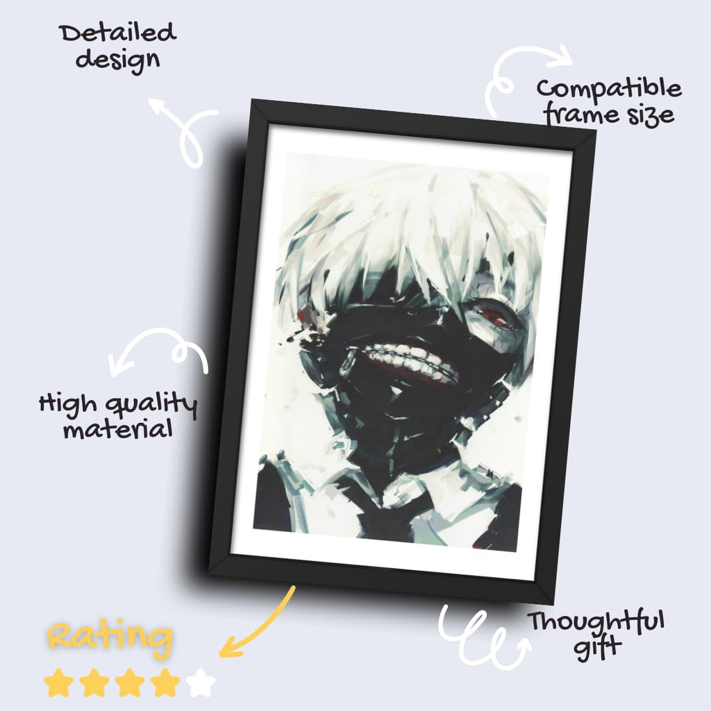 CRAFT QUEST Tokyo Ghoul manga Poster Anime Laminated Posters Framed Painting with Matt Black Frame (14 Inches x 10 Inches)
