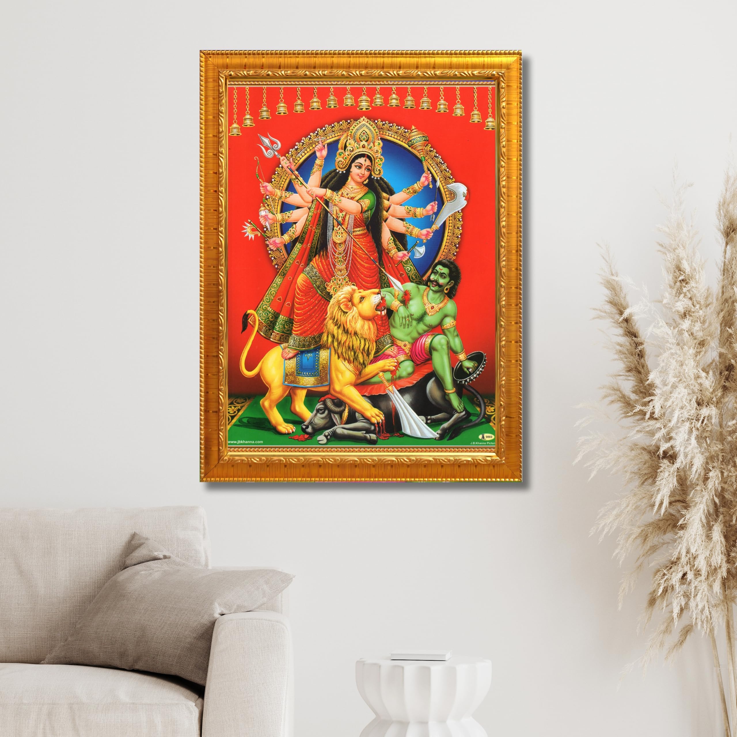 CRAFT QUEST Durga mata Mahishasura Mardini | Mahisasur Mardhini Durga Wall Painting Framed, Religious Photo Frame With Acrylic Glass