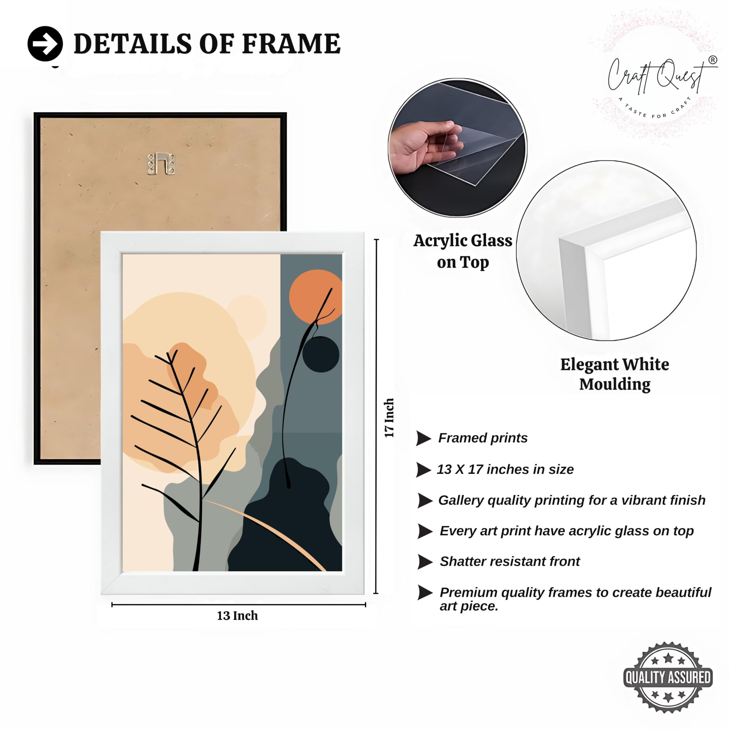 CRAFT QUEST Wall Art Decor Paintings | Set of 3 BOHO Wall Art Frames for Home Decoration | Ideal for Living Room, Officess & Bedrooms