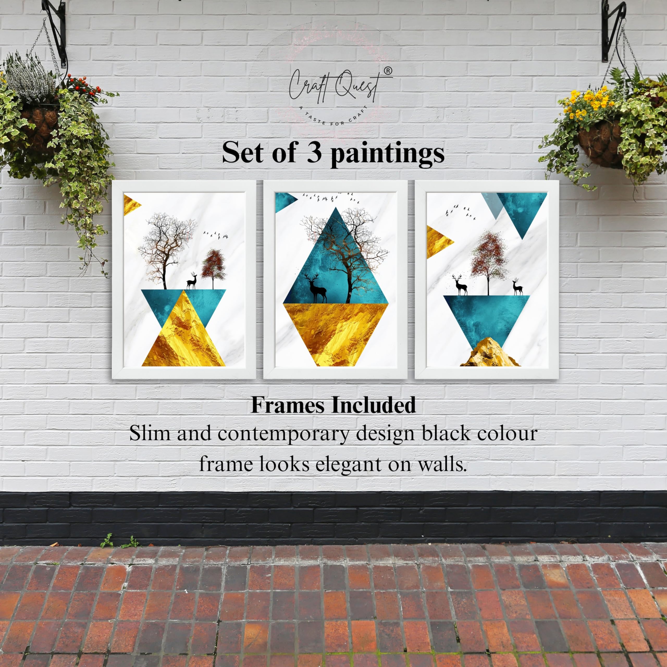 CRAFT QUEST Abstract Modern Art Wall Frame | Set of 3 Frames for Home Decoration | Ideal for Living Room, Bedroom & Offices