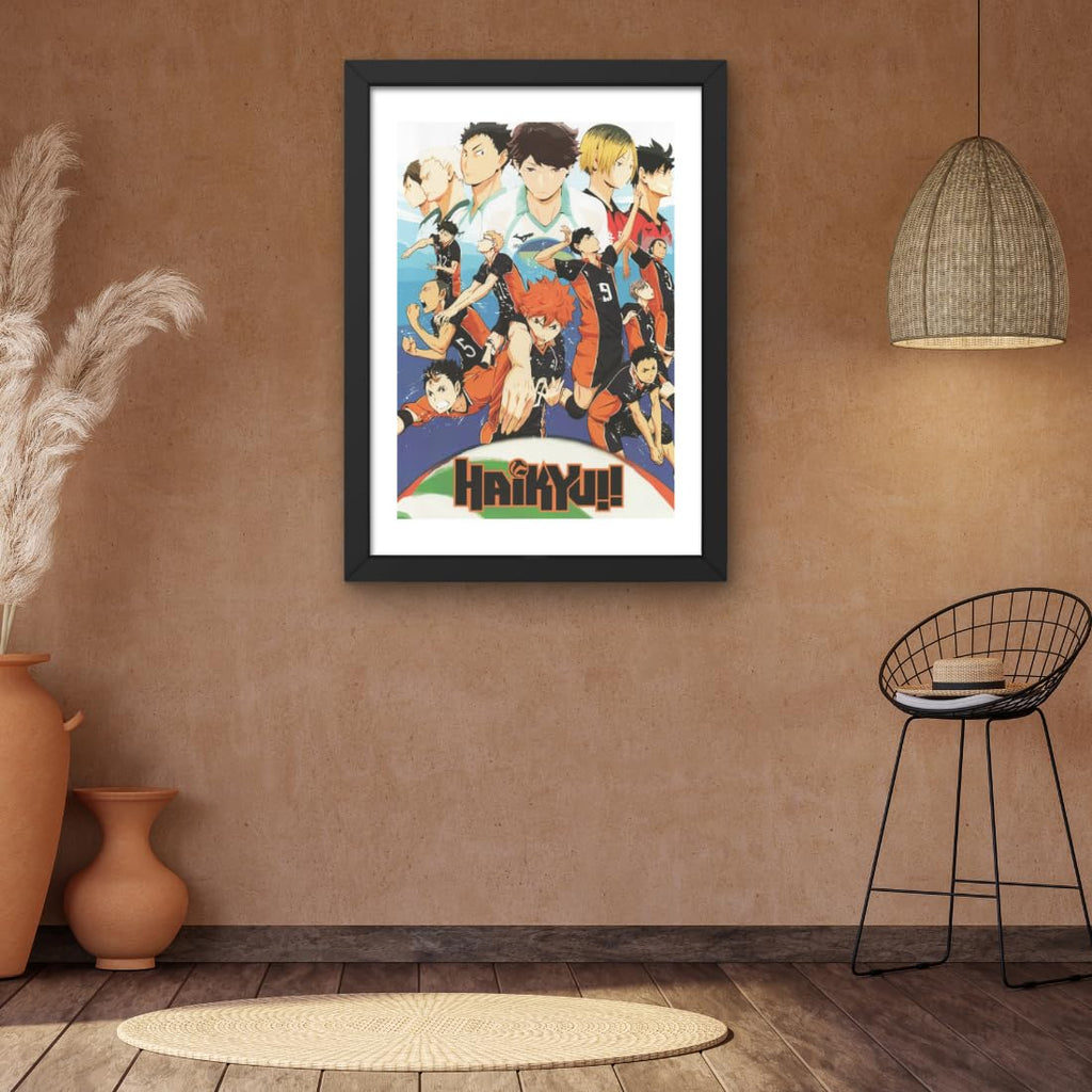 CRAFT QUEST Haikyuu Anime Poster Laminated Posters Framed Painting For Anime Naruto Fans Wall Decor, Home Decor with Matte Black Frame (14 Inches x 10 Inches)
