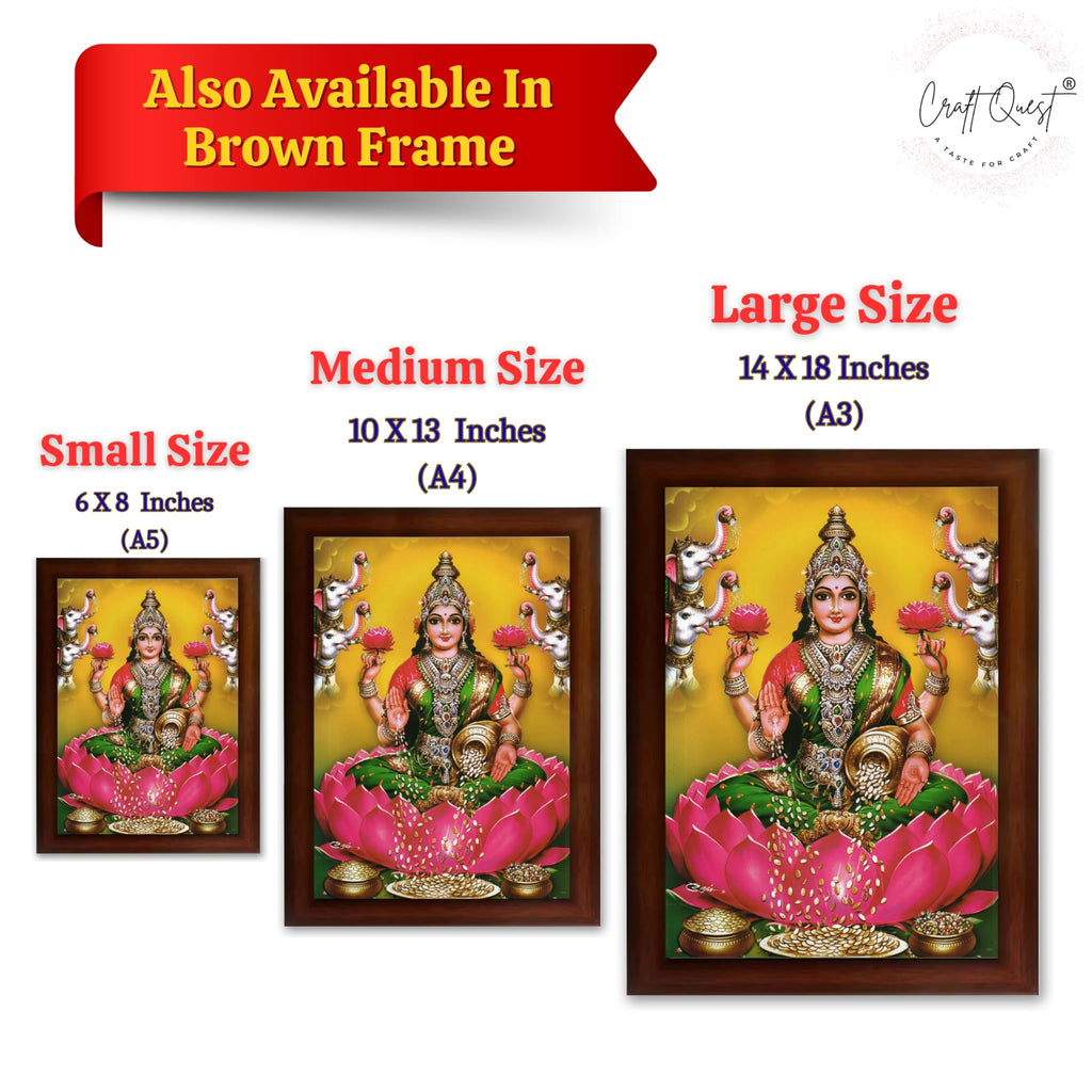 CRAFT QUEST Goddess Lakshmi Mata Devi Vaibhav Laxmi Maa Wall Painting Photo Framed | Ideal for Home, Office, Temple & Puja Room, Wall Decor