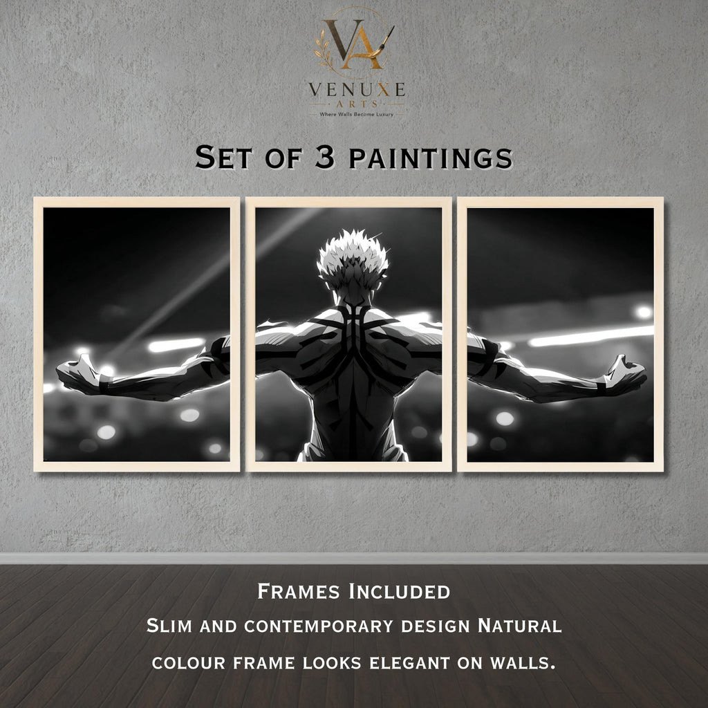 VENUXE ARTS Set Of 3 Anime Characters Wall Framed |Anime Characters Framed Poster for Living Room Bedroom Gaming Room Studio Wall Decor