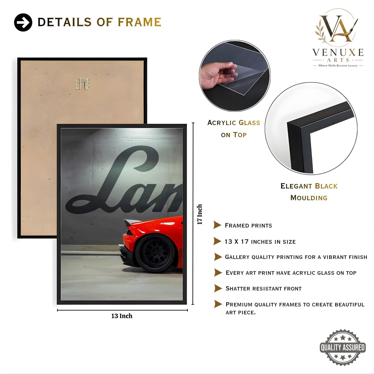 VENUXE ARTS Set Of 3 Big Sports Cars Framed Posters Gift Items for Boys Room Wall Decoration Bedroom Living Room Office Studio Décor | Car Poster Frame for Wall Décor