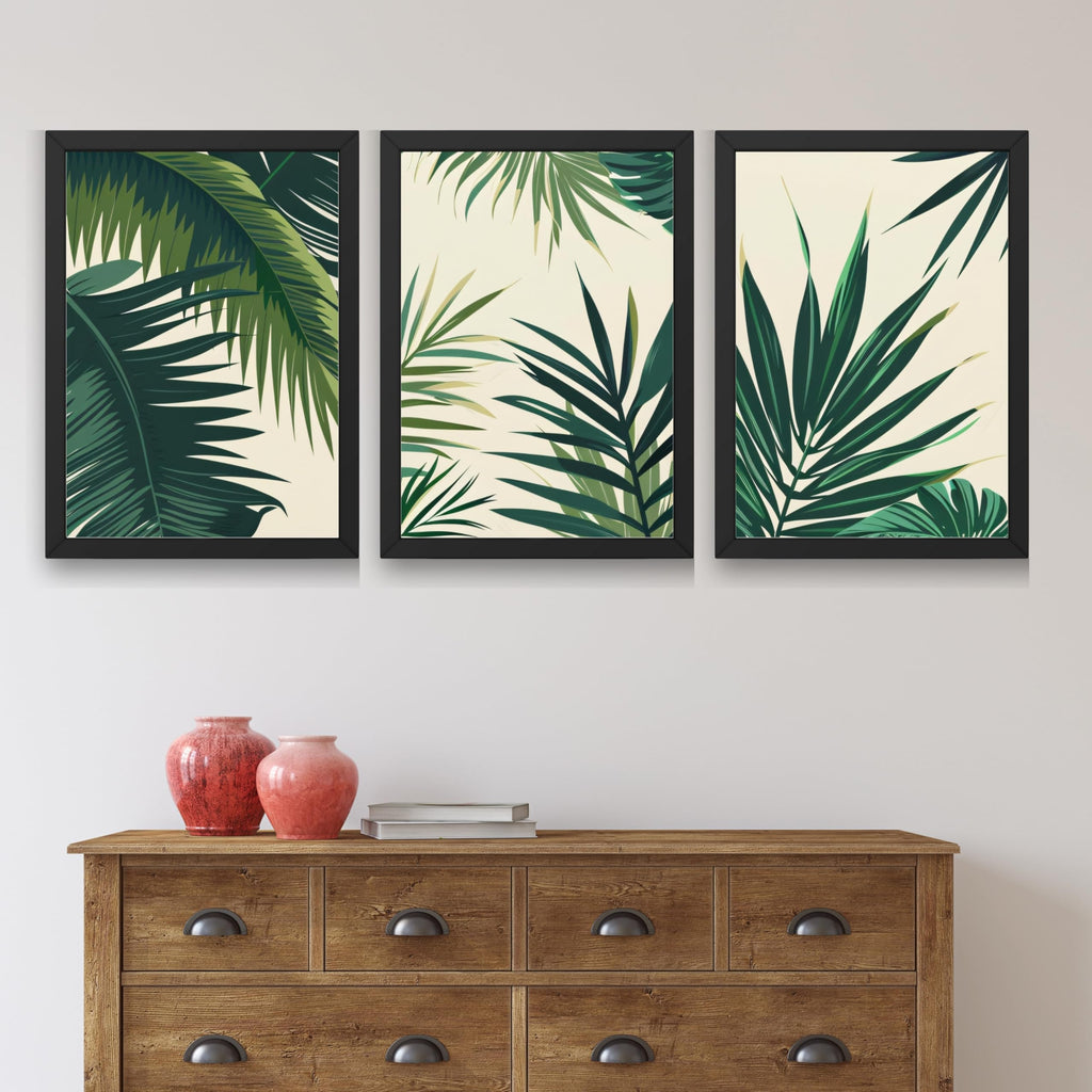 CRAFT QUEST Nature Inspired Tropical Palm Leaves Modern Wall Art | Set of 3 Frames for Home Decoration | Ideal for Living Room, Bedroom & Offices